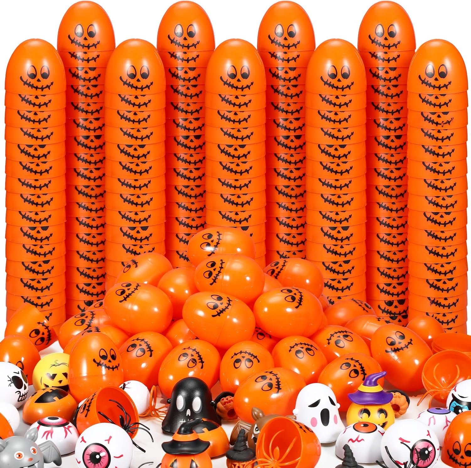 Tradder 100 Pieces Mini Plastic Eggs Bulk Fillable Halloween Eggs Scavenger Hunt for Adults Empty Trick or Treating Candy Box for Party Favor Halloween Party Supplies(Orange)