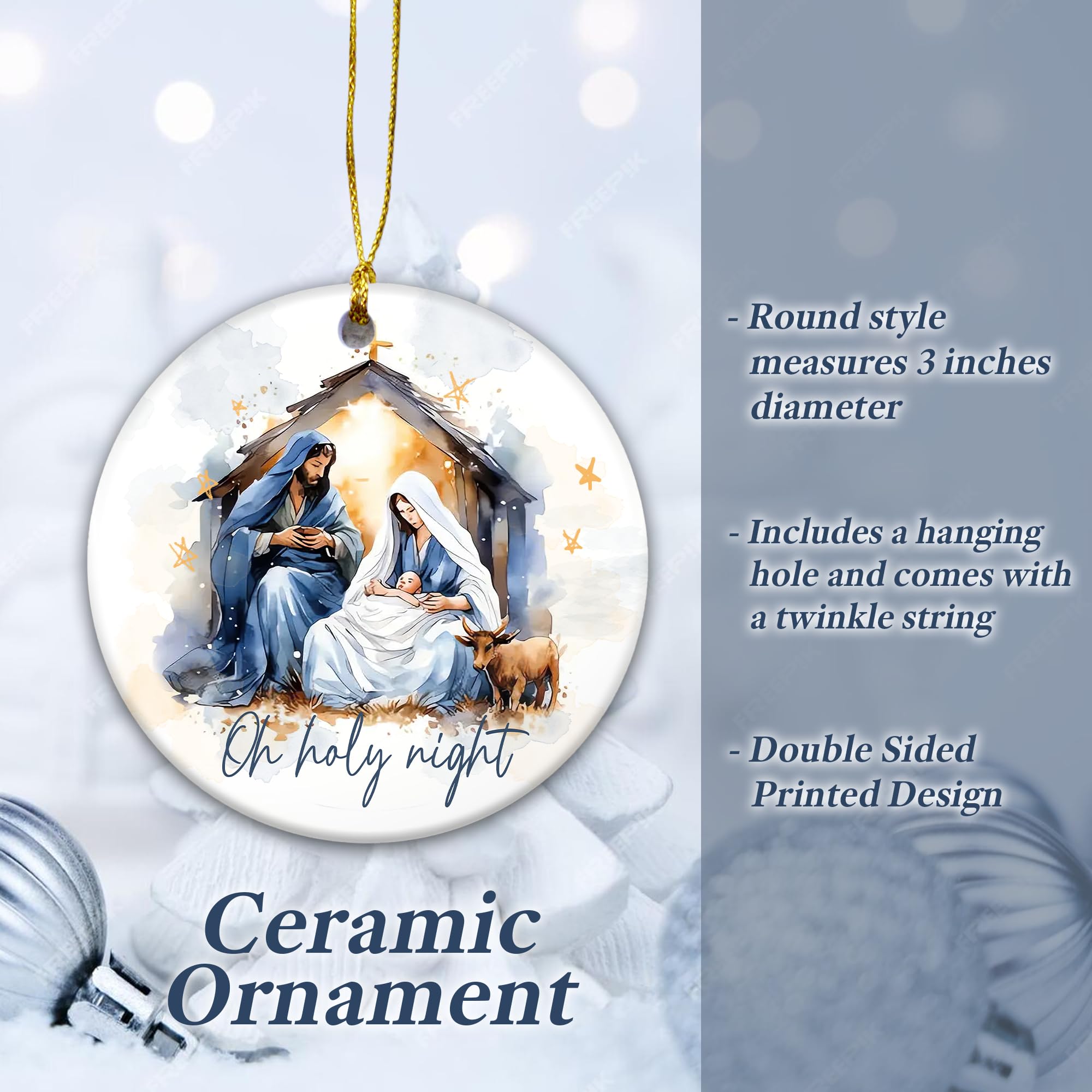 Oh Holy Night Ceramic Christmas Ornament - Nativity Scene Faith-Inspired Holiday Decor