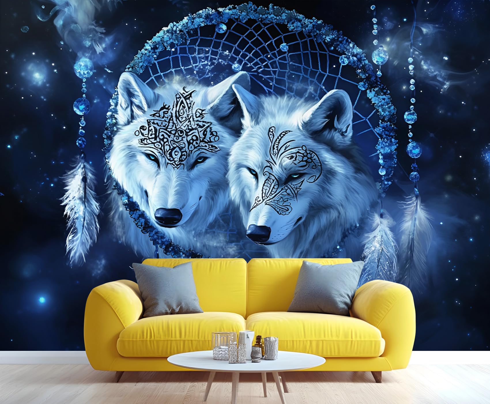 YXQAIED Bohemian Wallpaper, Wolf Wallpaper for Living Room, Animal Bedroom Wall Paper, Not Self Adhesive 3D Spiral Tunnel Stripes 3D Large Mural & Home Decor Poster, 400x280cm