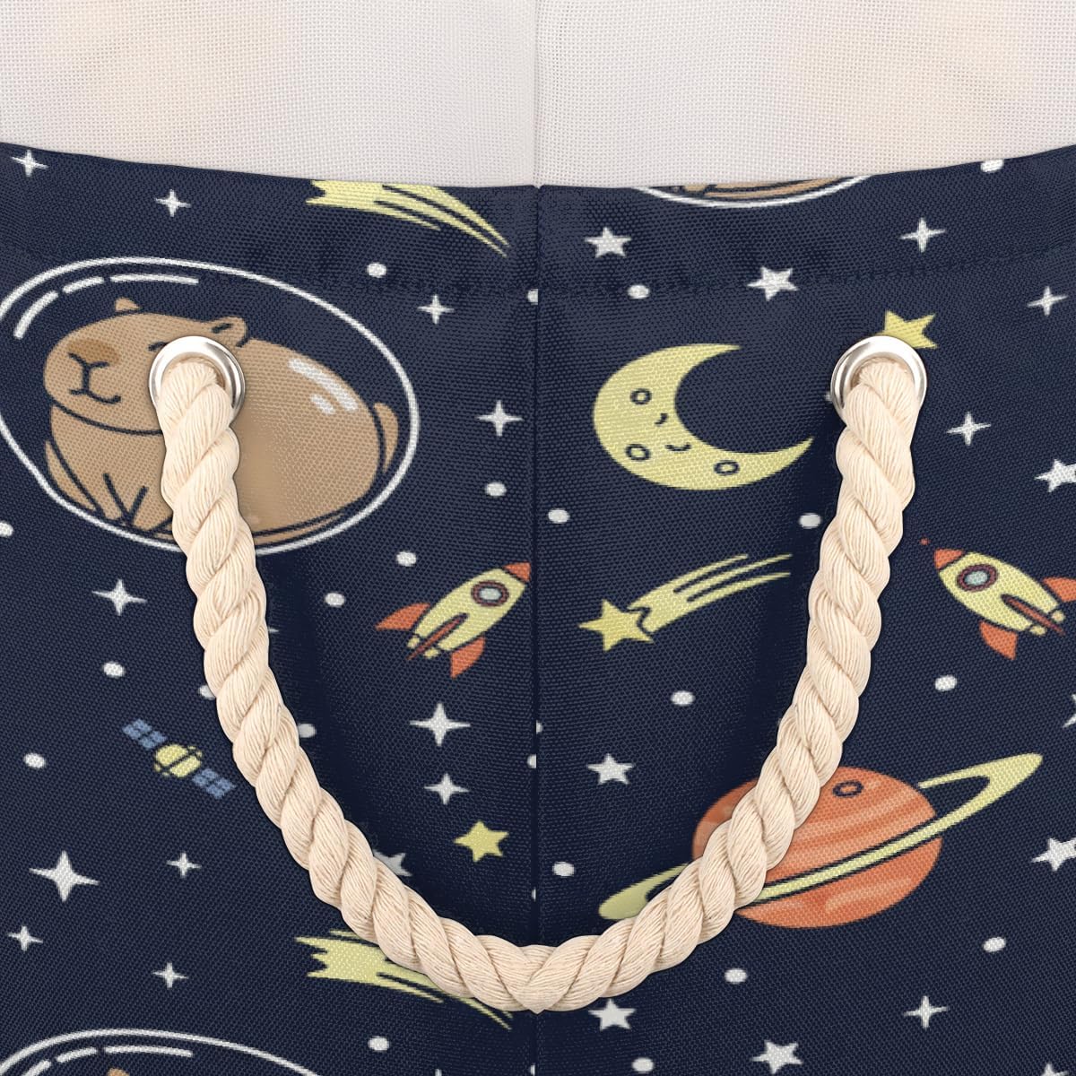 Large Storage Baskets - Space Capybara Astronaut Nursery Round Collapsible Organizer Bin Box, Laundry Hamper for Kids Toys, Blanket, Bedroom Living Room Home Decor, Gift Basket, 19.4"x13.3"