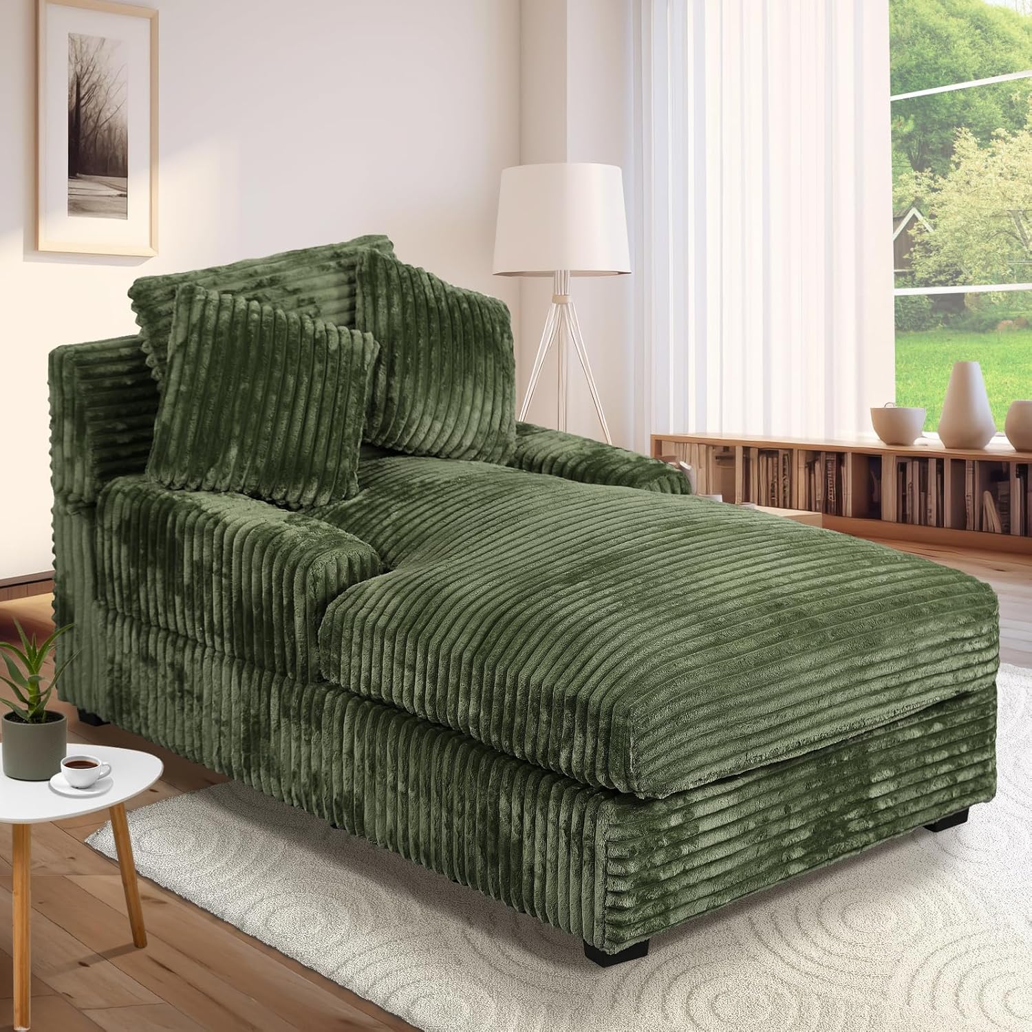 59 Inches Chaise Lounge Indoor with Adjustable Backrest, Single Sleeper Sofa Chair with Lumbar Pillows, Upholstered Sofa Bed for Living Room, Bedroom, Office