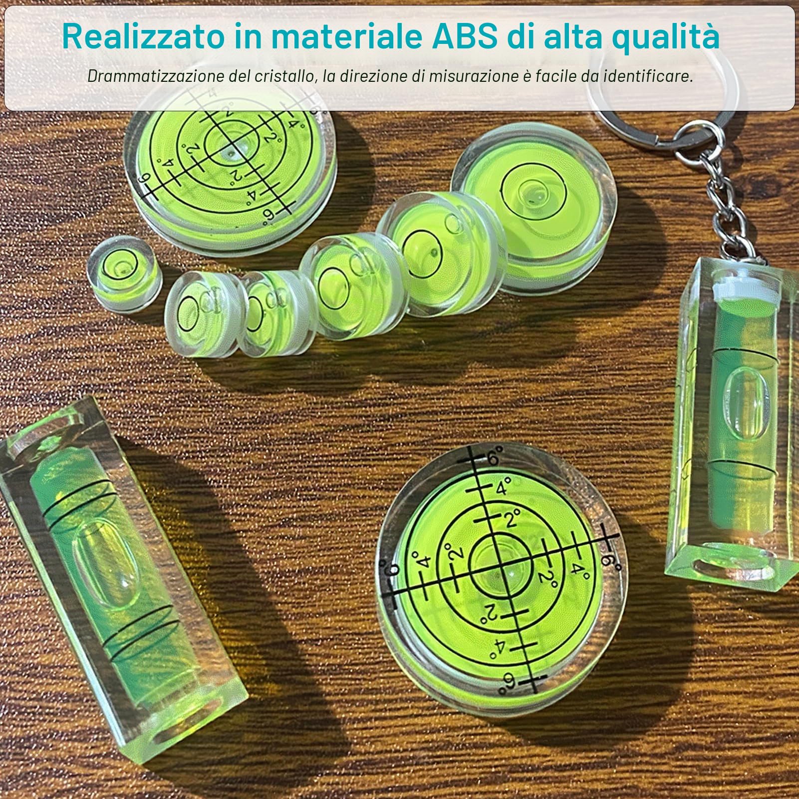 10 Mini Livella a Bolla Professionale Set Bolla Livella per Fotocamera, Mobili, Treppiedi, Campeggio con 50 Punti Adesivi Livella Bolla Compatta per Allineamento di Precisione