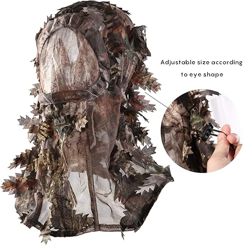 Miniatura 9 de EAmber Ghillie - Sombrero de camuflaje con hojas 3D, máscara de cara completa, accesorios de caza de camuflaje de pavo