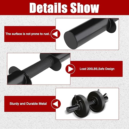 Miniatura 5 de Par de asas olímpicas de mancuernas de 16 pulgadas para platos de 2 pulgadas, barras de mancuernas cargables con agarres de goma moleteados para