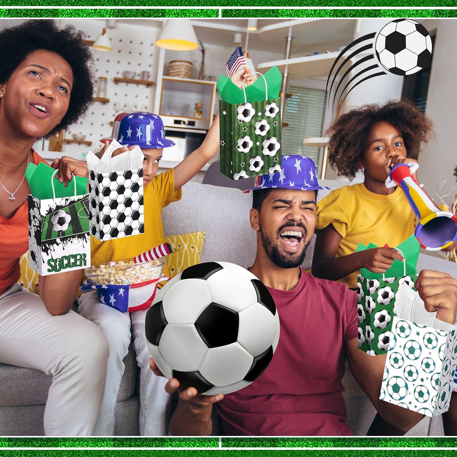 Aoriher 24 Pcs Soccer Party Favors Gift Bags with Tissue Paper, Sport Goodie Treats Bags Soccer Theme Candy Paper Bags for Birthday Party Supplies Kids Boys Girls - Image 5