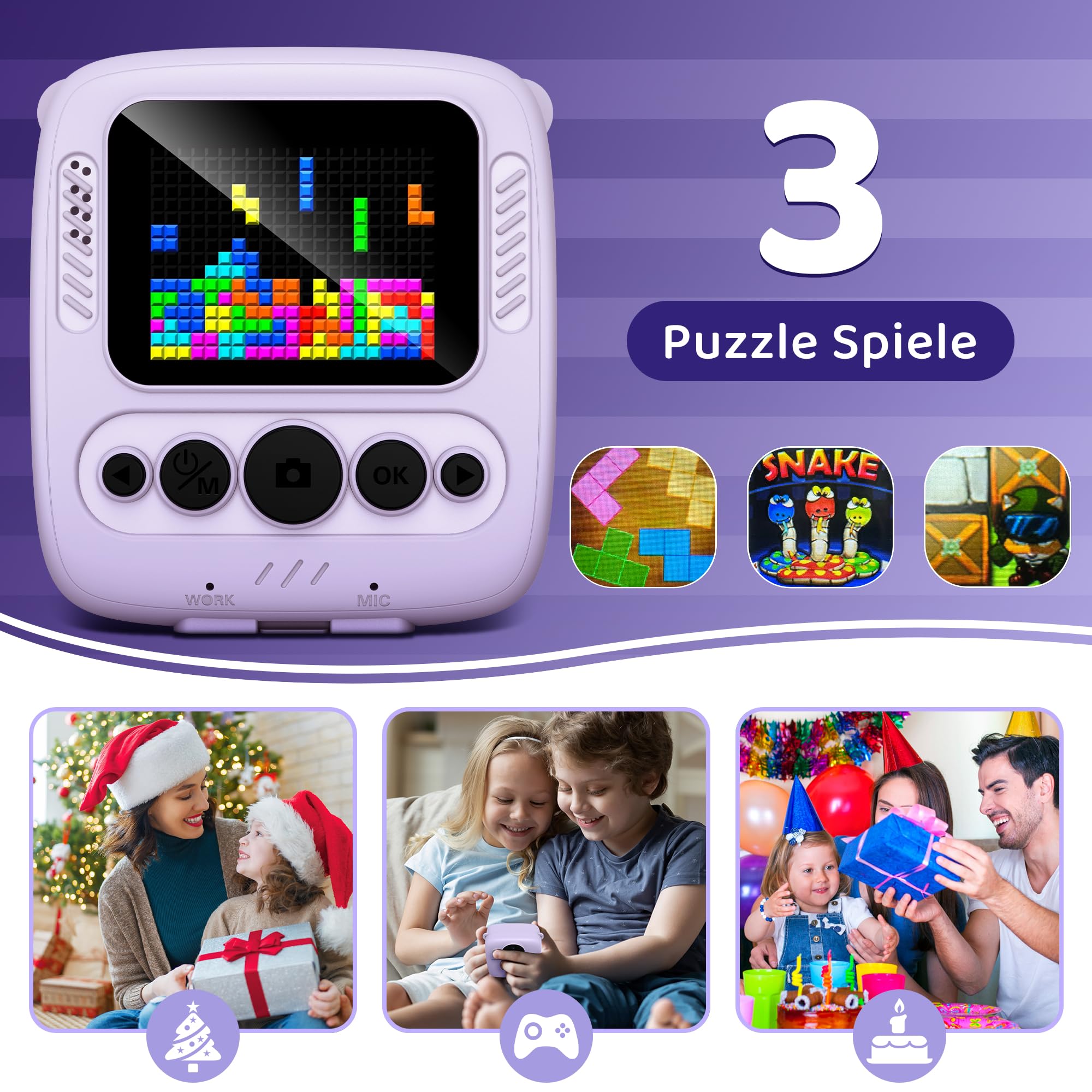 Kamera Sofortbildkamera, Kamera mit Karte & 4 Bände Druckpapier, 48MP Sofortbildkamera mit 1080P Digitalkamera für, Geschenke für Mädchen und Jungen von 3 bis 12 Jahre
