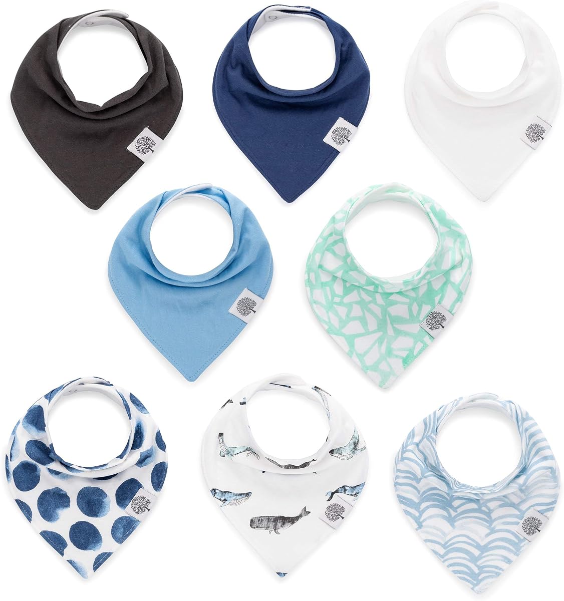 Parker Baby Co. Baberos suaves tipo bandana para bebés niños y niñas, paquetes de 4 y 8 | Juego de babero para la dentición suave y elegante que agrega cobertura absorbente para la baba y la alimentación, broches ajustables, excelentes regalos para baby shower