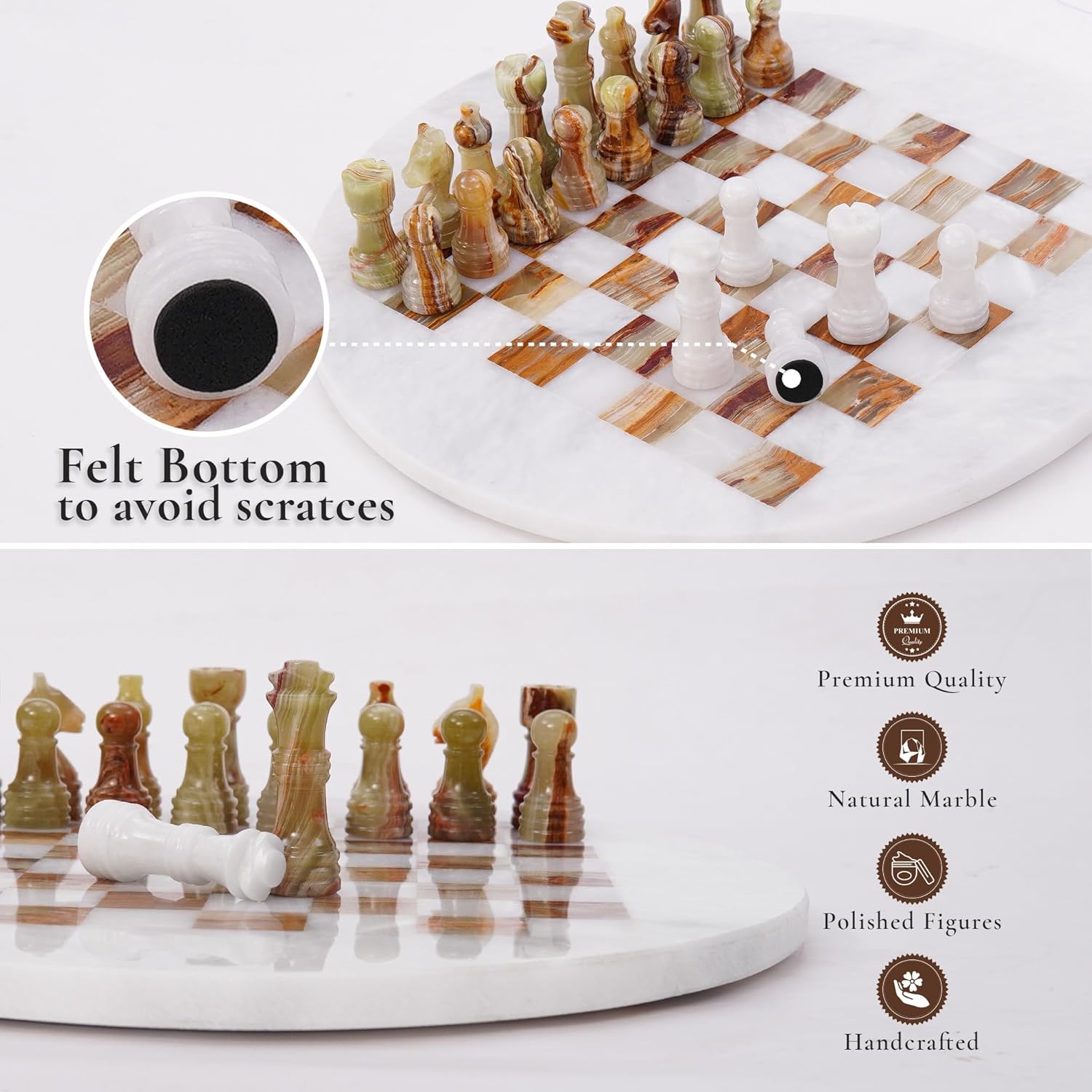 Marble Chess Set for Adults with Complementary Storage Box, 12" White & Green Handmade Chess Board Game, Elegant Board Games for Adults, Luxury Chess Set