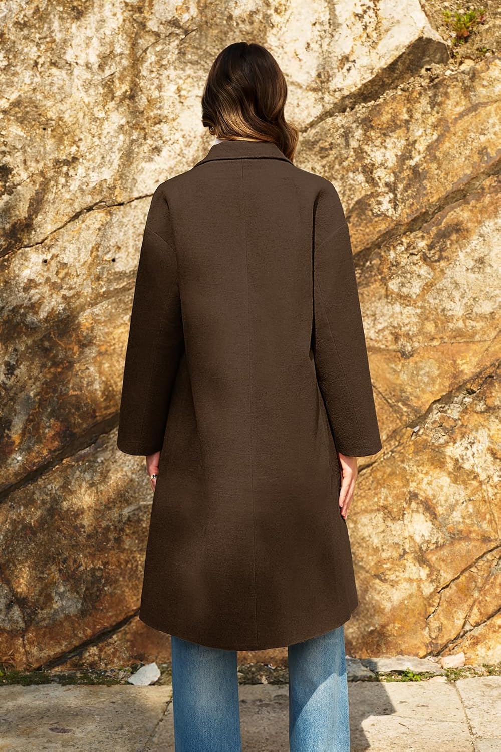 ELLEVEN Womens Long Winter Coat Wool Double Breasted Notch Lapel Peacoat Long Sleeve Trench Coat Casual Outfits with Pocket - Image 3