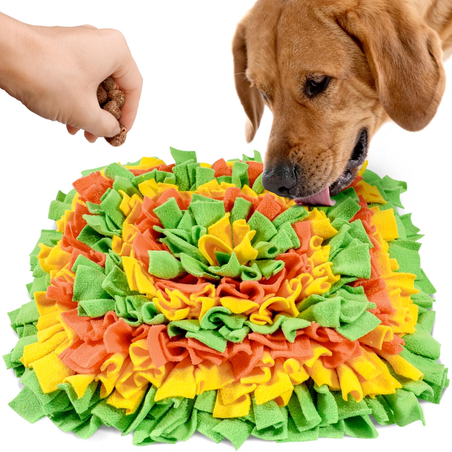 LIVEKEY Pet Snuffle Mat for Dogs, Dog Feeding Mat, Nosework Training Mats for Foraging Instinct Interactive Puzzle Toys (Orange&Green&Yellow)