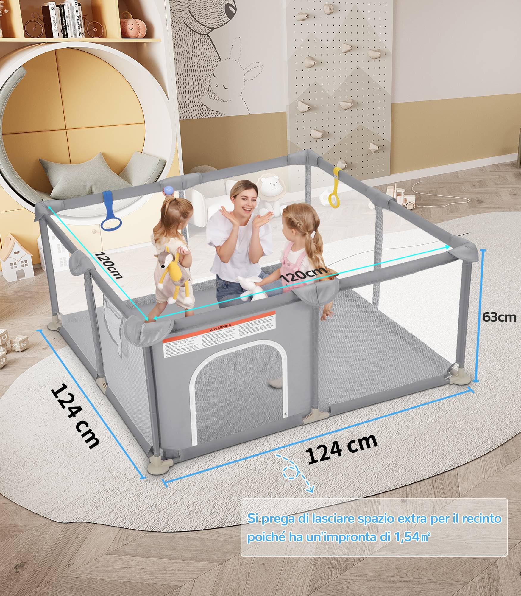 Dripex Box per Bambini Recinto Neonato - Small - Ostrica | 124 x 124 cm Rete Traspirante Tessuto Oxford 210D, 2 Anelli di Gioco