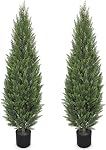 3ft Arbres topiaires artificiels Arbres faux cèdres Cyprès en planteur blanc pour décoration maison, Ensemble de 2