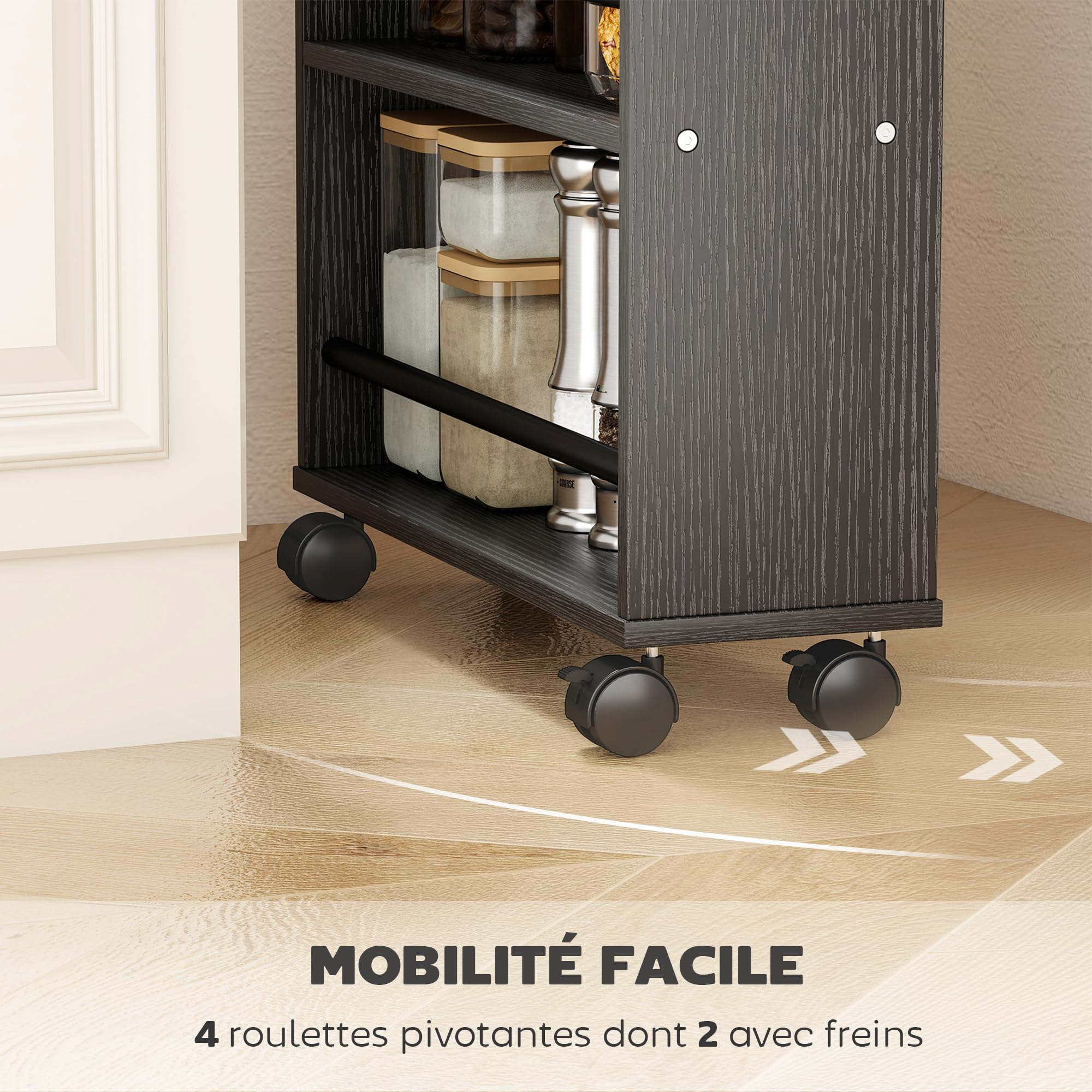 HOMCOM Carrello servizio 4 livelli carrello cucina ruote maniglie nero