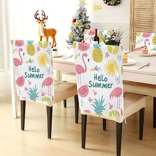 Miniatura 4 de Juego de 6 fundas decorativas de flamencos de verano para sillas de comedor extraíbles para sillas de comedor