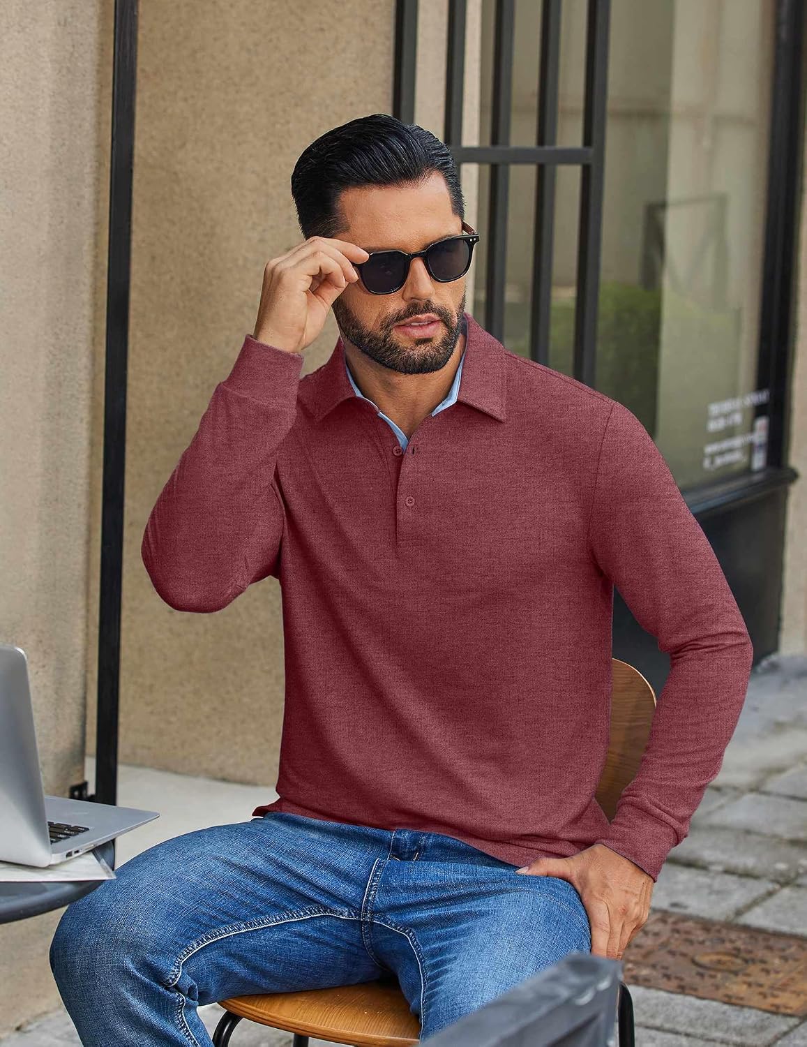 COOFANDY Mens Long Sleeve Polo Shirt Casual Polo Tshirt Collared Golf Shirt