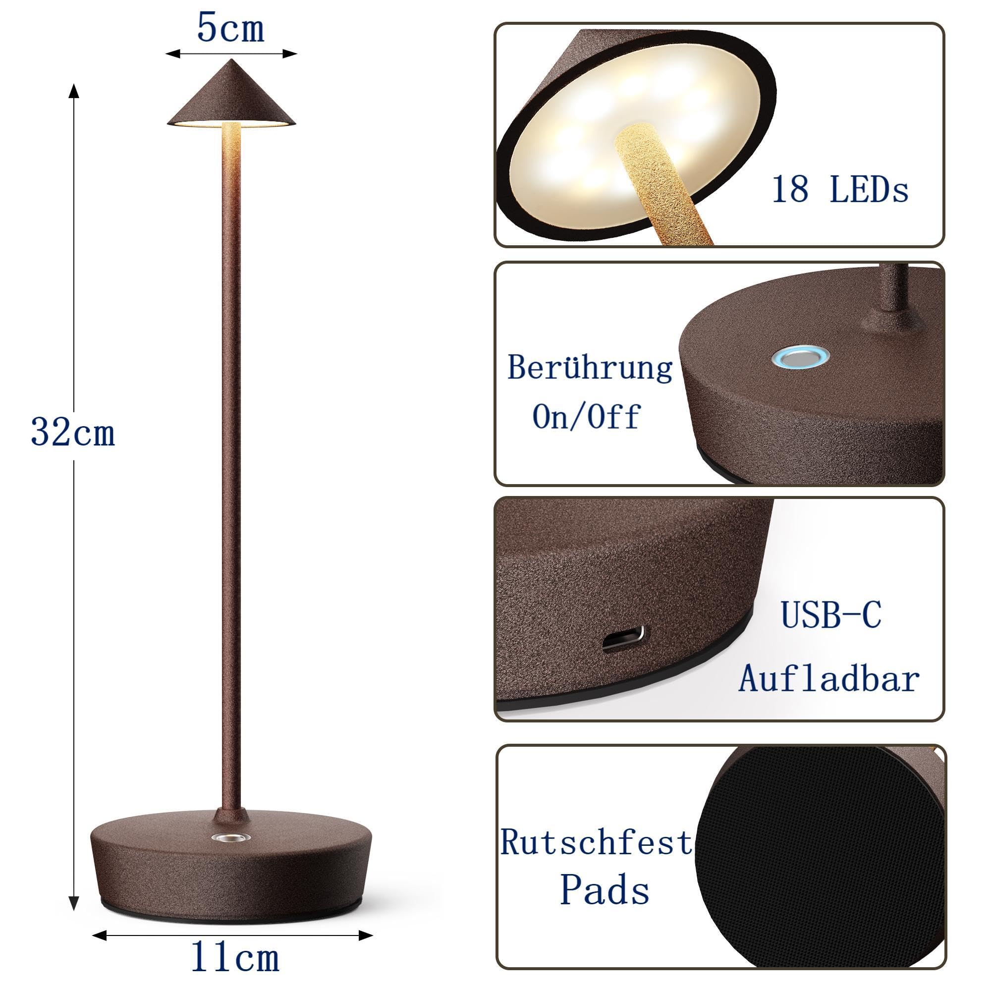 Lámpara de mesa inalámbrica LED recargable regulable 6000 mAh 3 modos de luz uso interior/exterior batería larga duración portátil USB-C lámpara de mesa (2X Color óxido)