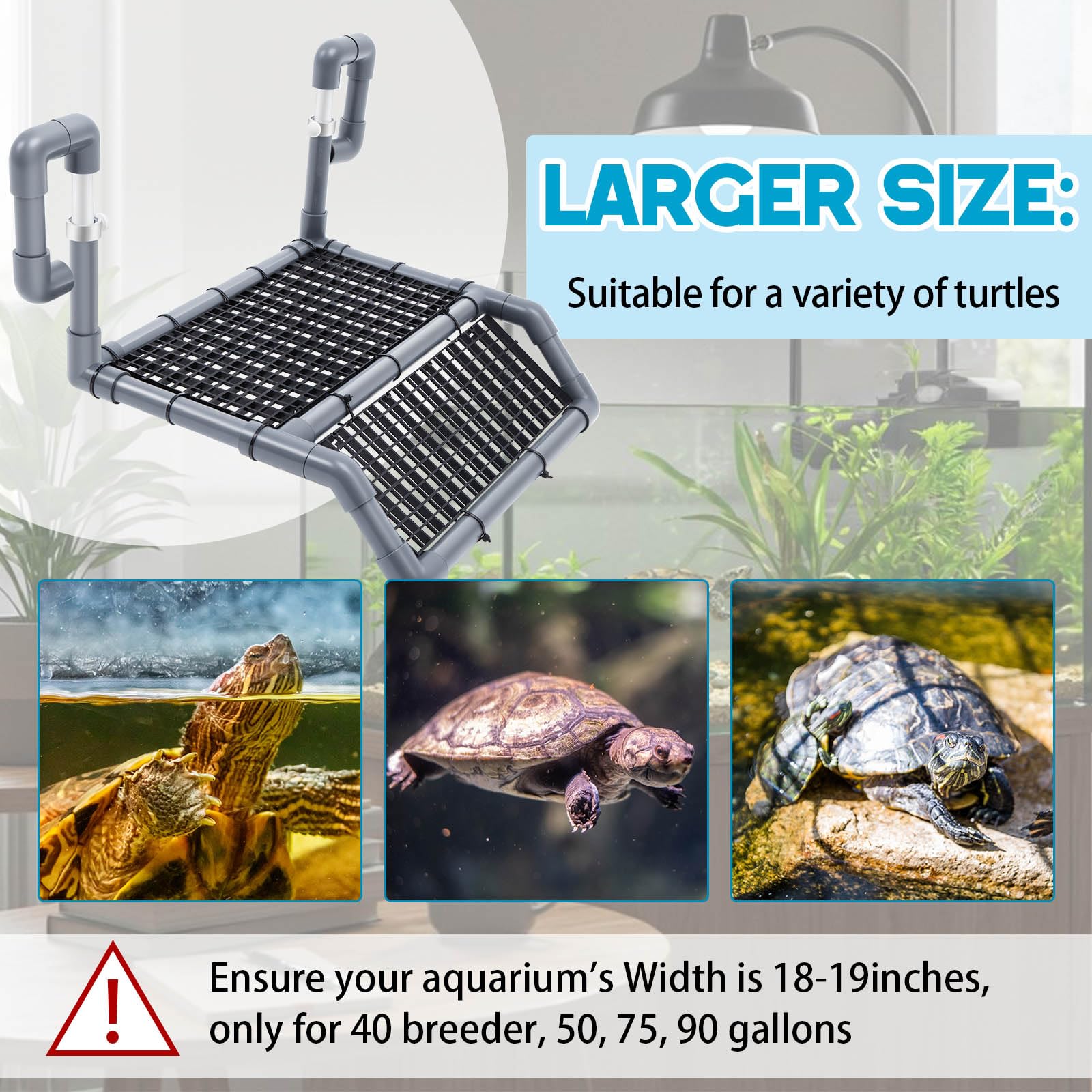 Chunful Piattaforma regolabile extra large per crogiolarsi tartaruga, bacino sospeso da 19 ″ più ampio, area di crogiolamento per acquario 40 allevatore, 50/65/75/90 galloni, accessori per serbatoio