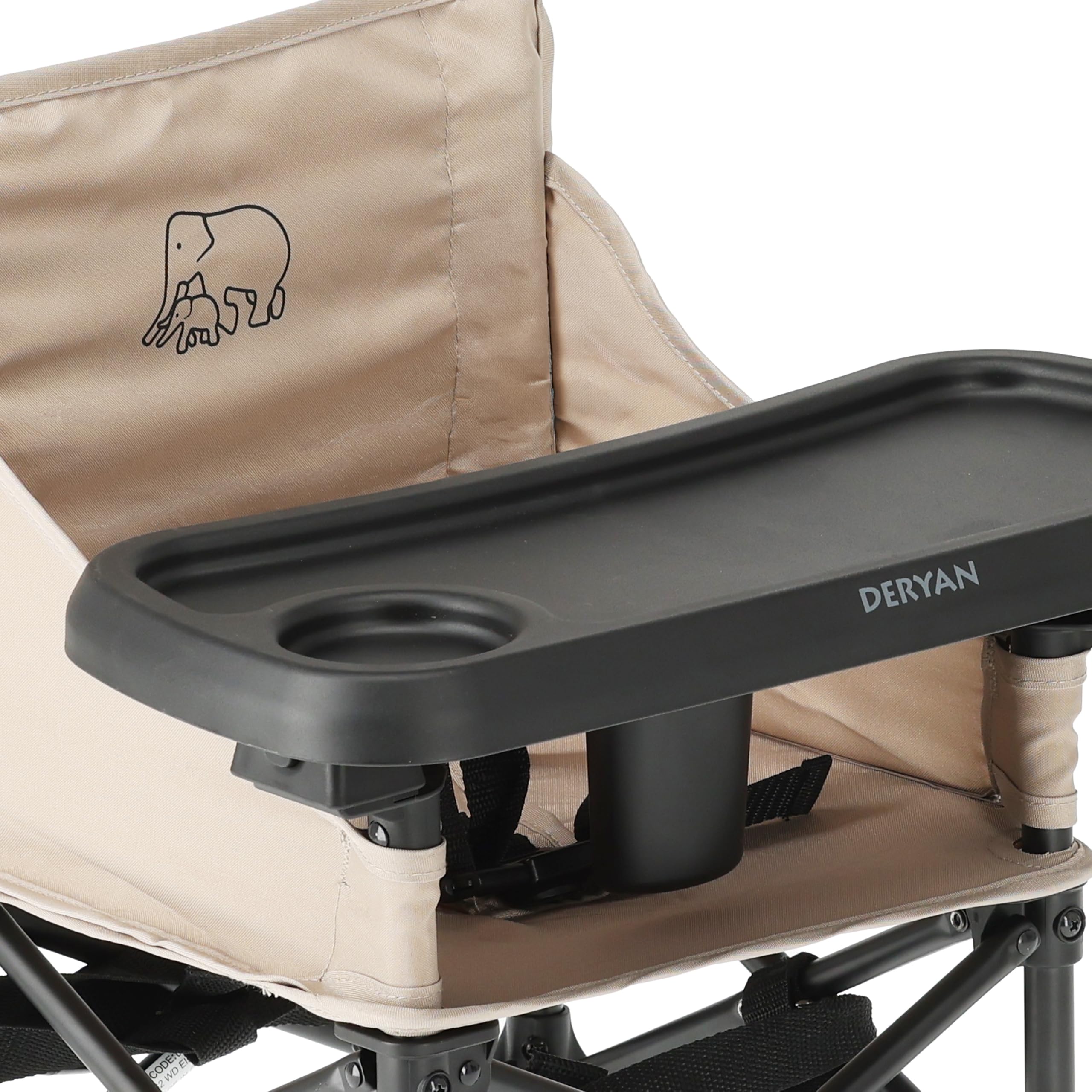 Deryan Pop 'N Sit Mini Rehausseur de Chaise Pliable pour Bébé - 6 à 36 Mois - Jusqu’à 15 kg - Harnais 3 Points - Plateau Amovible - 4 Sangles de Fixation - Sac de Transport - Nougat