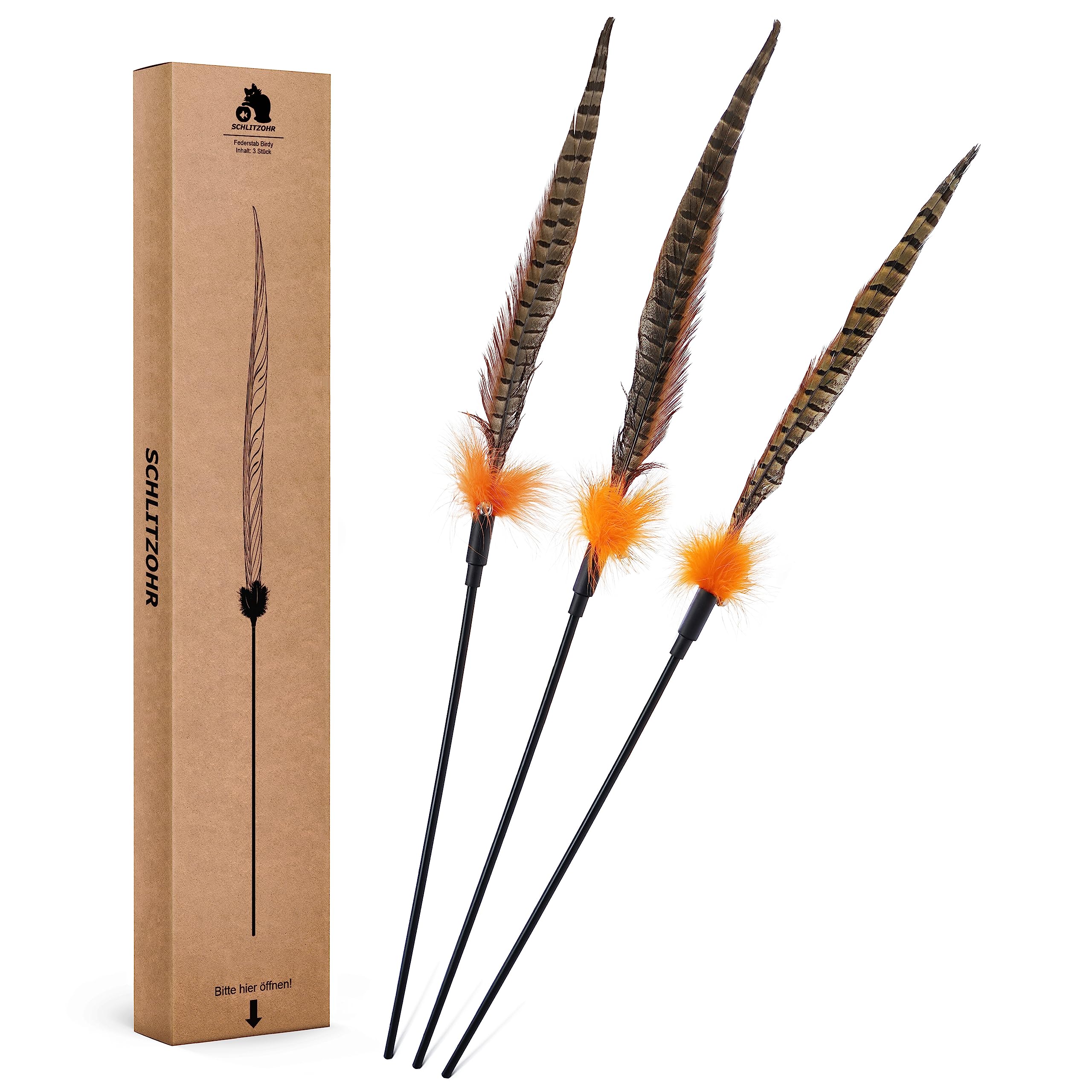 Katzenspielzeug mit Feder | Birdy | Interaktiver Federstab | Federwedel | 3er Pack