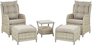 Beliani Lounge Set 5-teilig Rattan natürlich mit Auflagen beige Sessel versellbar Ponza