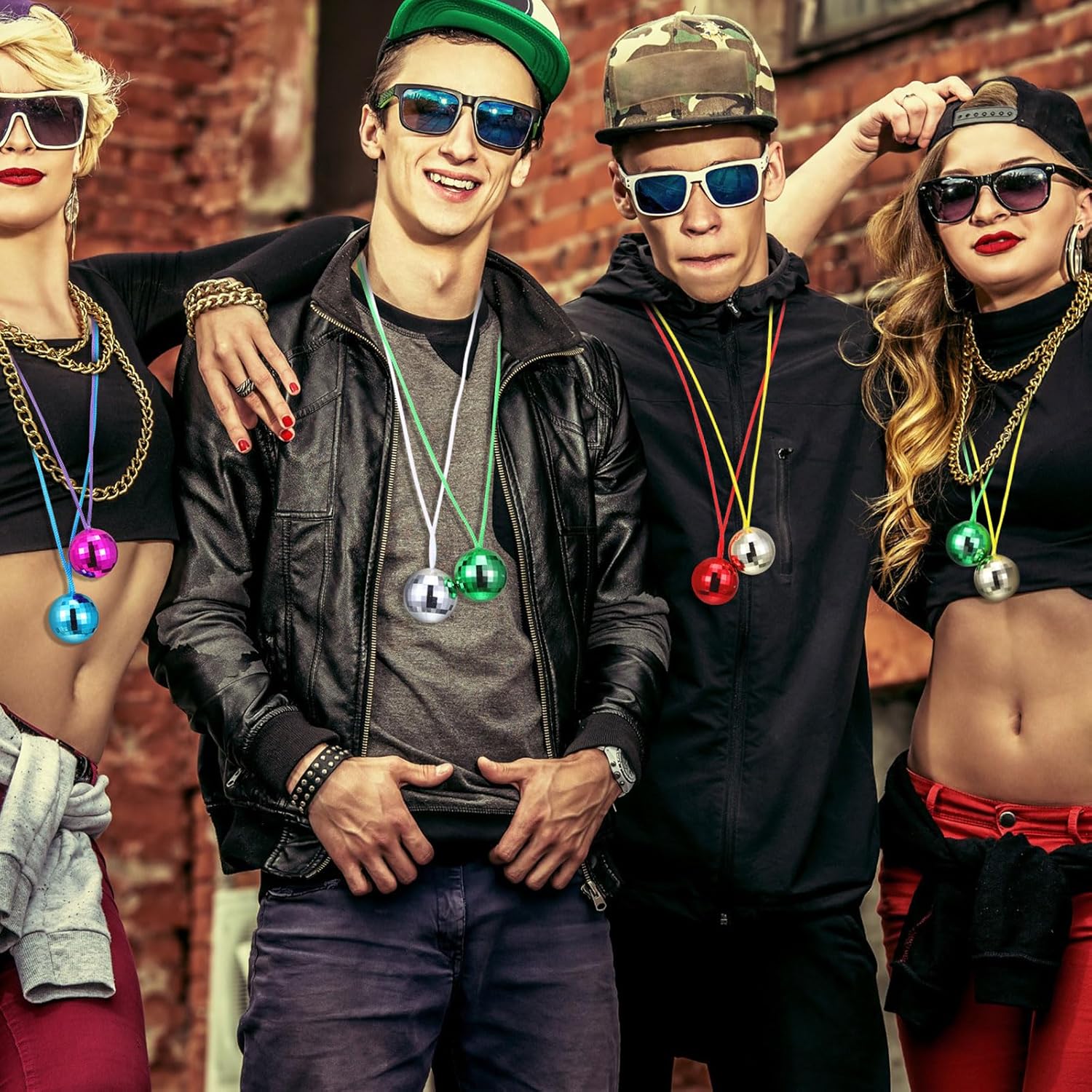 Libima 96 Pcs Disco Ball 70s Necklace Bulk 1.5 Inch Halloween Dance Party Favor Costume Accessories