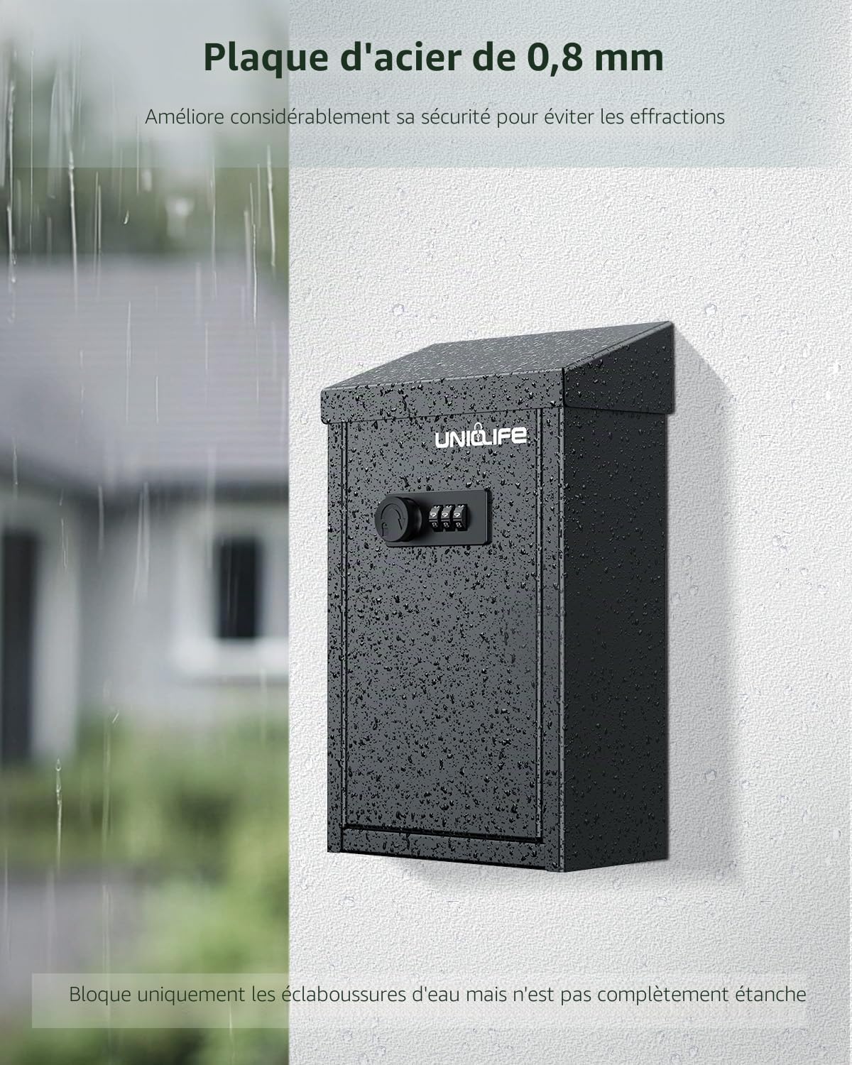 Uniclife Boîte à clés pour l'extérieur, boîte à dons en métal avec serrure à combinaison, boîte à suggestions sûre, boîte aux lettres murale avec fente supérieure, boîte à billets en acier pour la