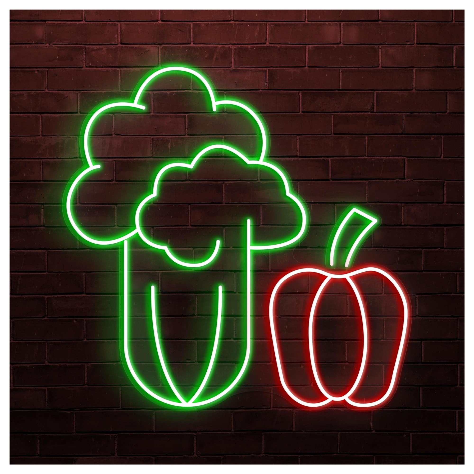 Hanging Art Neon Signs Broccoli & Bell Pepper Neon Sign, Suitable For Vegetable Shop Decor With Brightness Adjustable 46cm