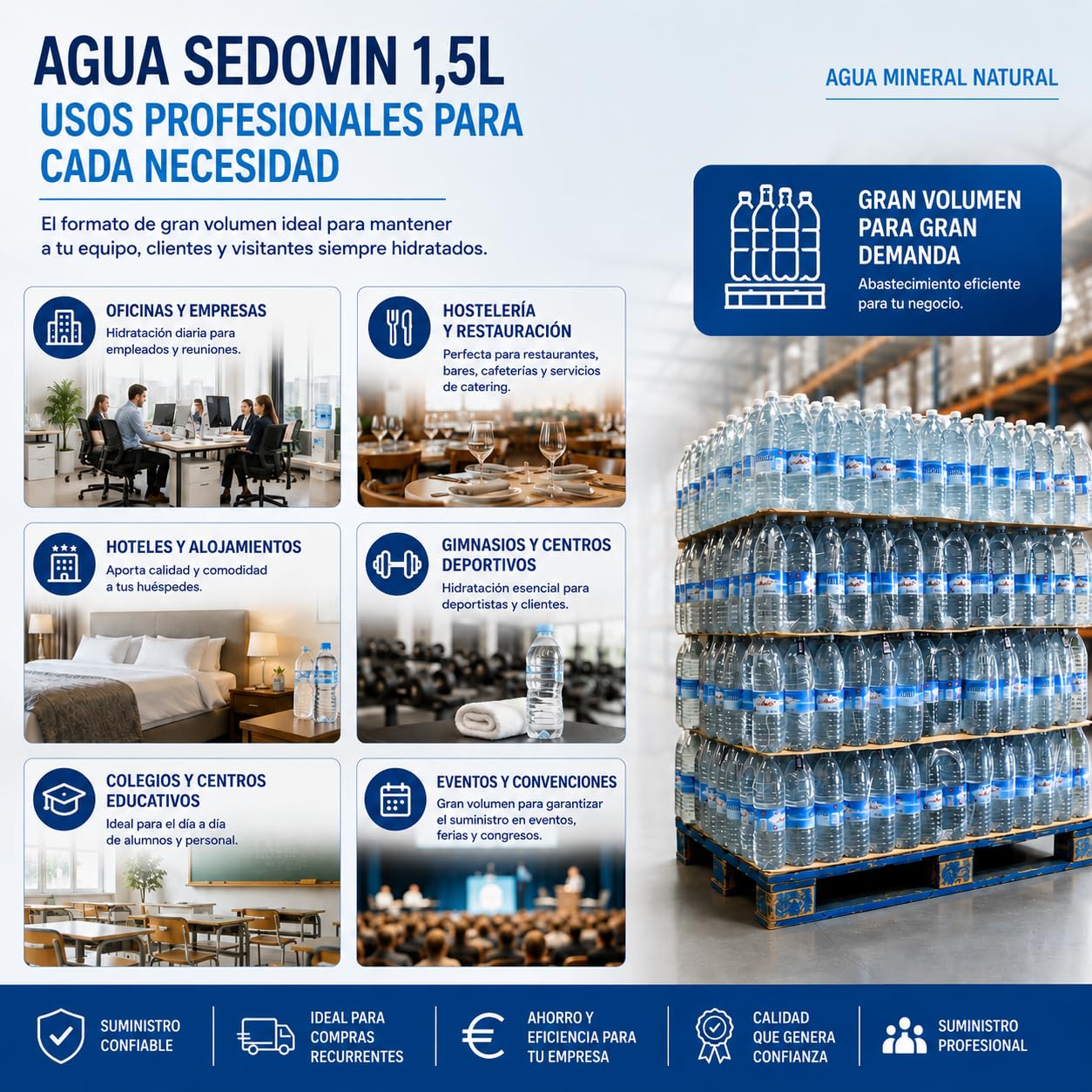 Agua Mineral Sedovin Palet 84 pack de 6 botellas 1,5 Litro - 504 botellas - 756 litros - Hidratación Diaria en Formato Ahorro (Palet - 1.5 litros 84 packs)