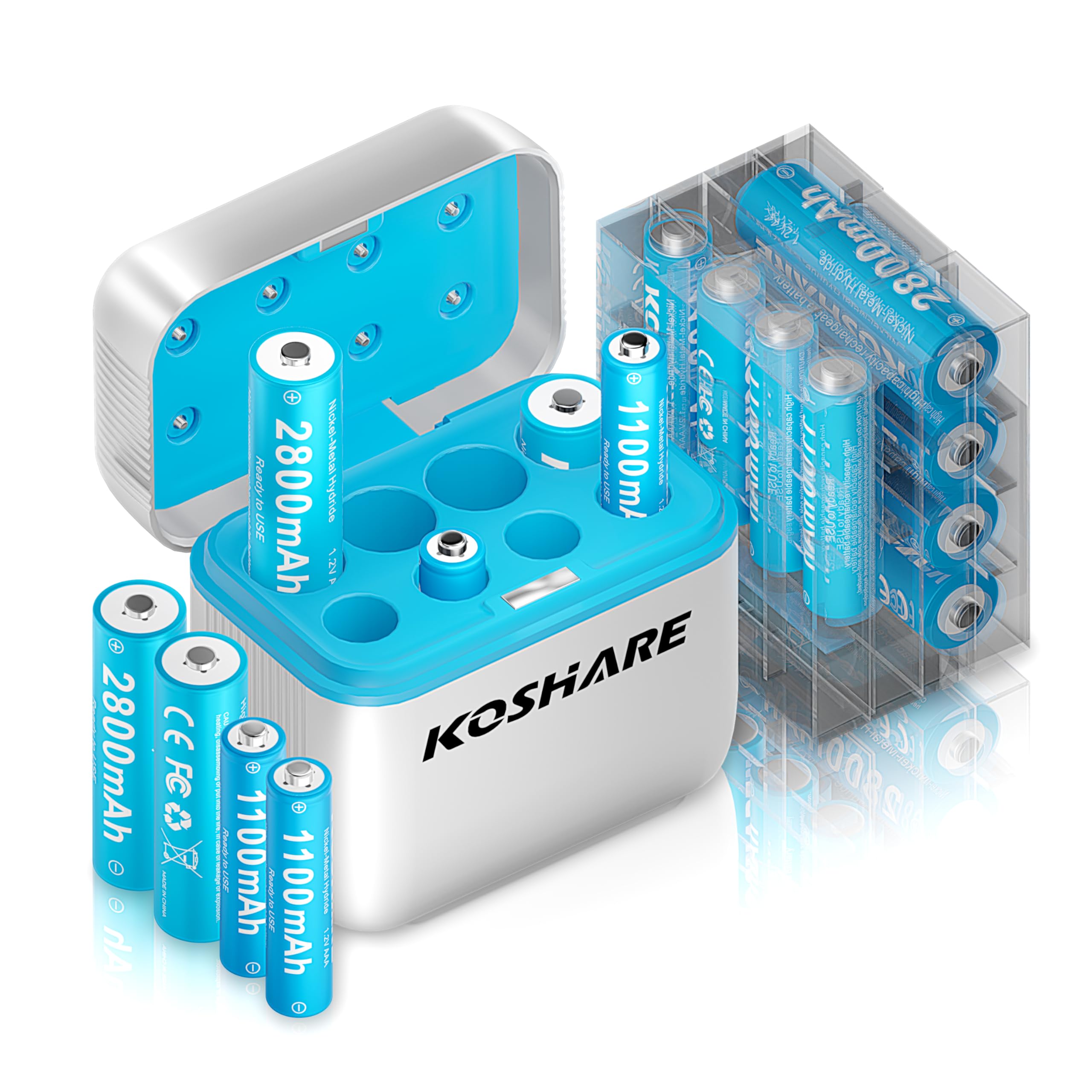 Rechargeable AA AAA Batteries with Charger 16Pcs 1 2V Ni-MH Rechargeable Batteries with 8 2800mAh AA and 8
