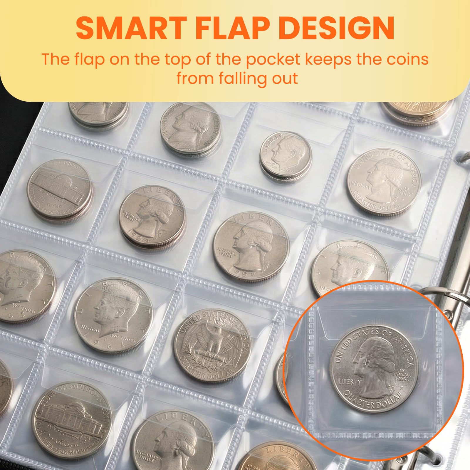 Soporte para colección de libros de monedas para coleccionistas – Álbum de colección de monedas ignífugo con 520 bolsillos y 36 fundas para almacenamiento de dinero para suministros de