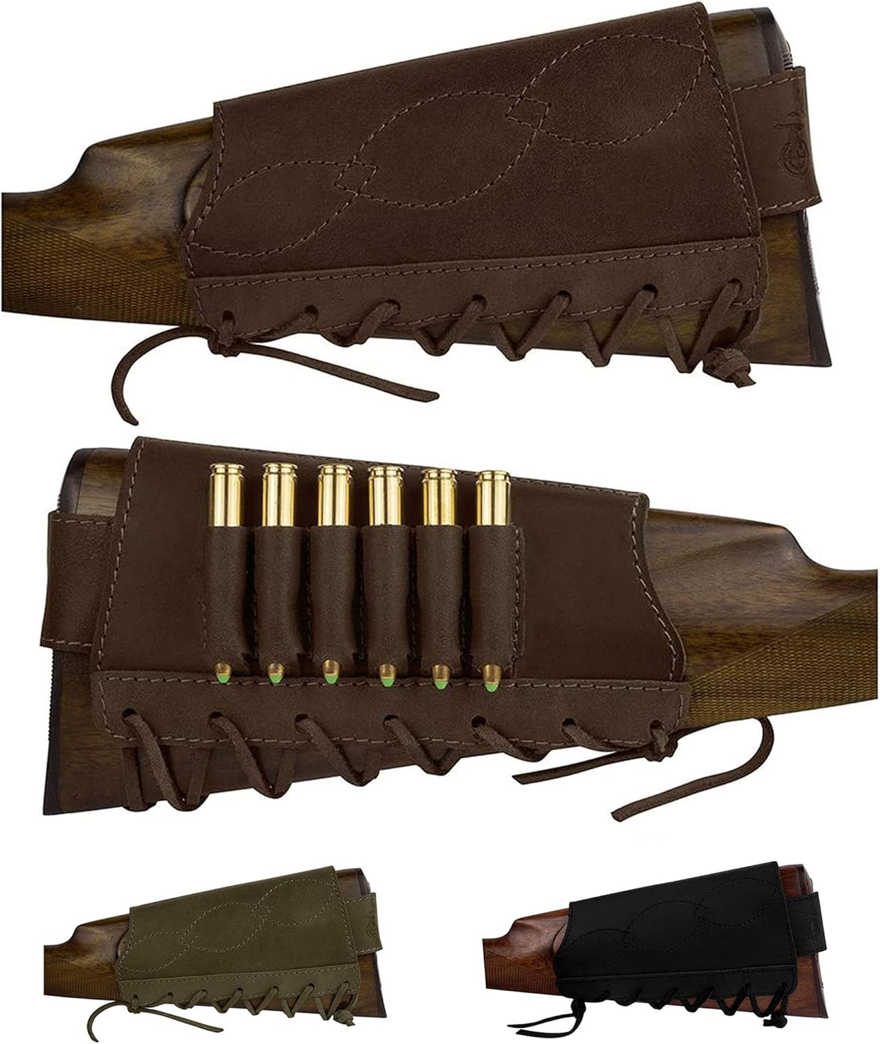 BRONZEDOG Adjustable Leather Buttstock Cartridge Ammo Holder for Rifles 12 16 Gauge or .30-30 .308 Caliber Hunting Ammo Pouch Bag Stock Right Handed Shotgun Shell Holder : Sports & Outdoors