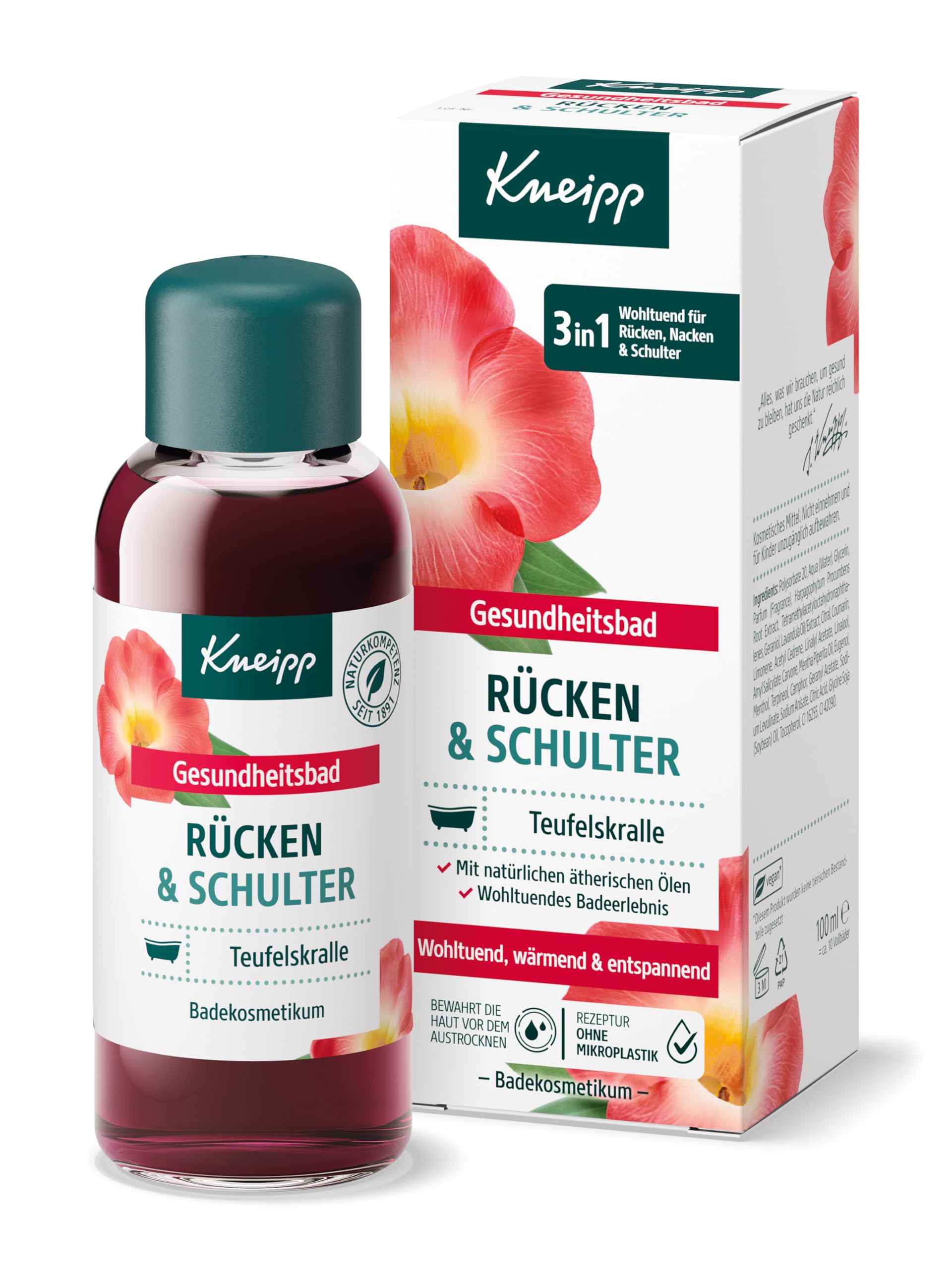 Kneipp Gesundheitsbad Rücken & Schulter - mit wertvollem Extrakt der Teufelskralle - wohltuend, wärmend, entspannend - 100ml