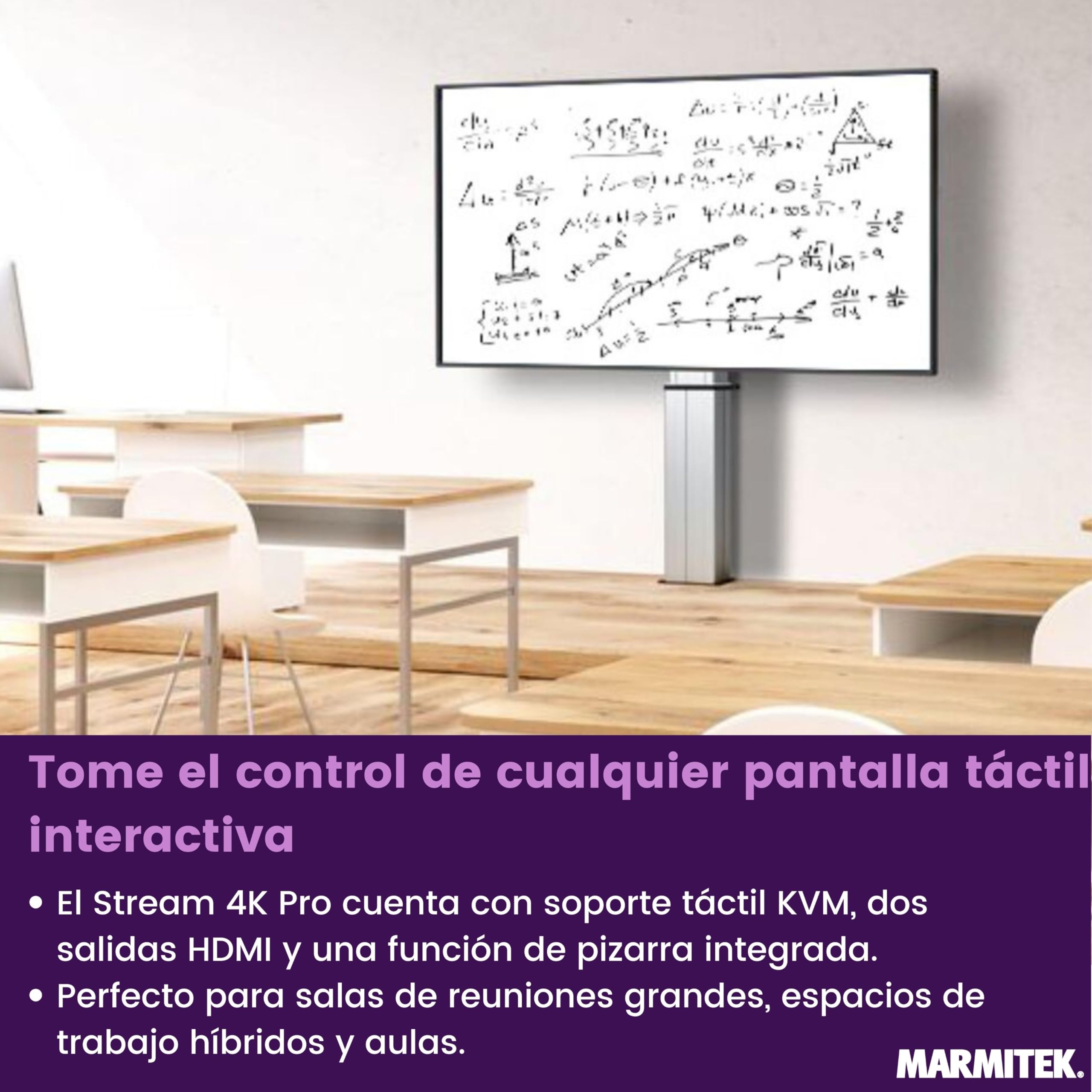 Marmitek Stream 4K Pro Kit 2TX/1RX - Sistema presentación 4K inalámbrico | Presente sin software ni Wi-Fi con 2 dongle USB-C y receptor, pantalla dividida, touchback, PoE, doble HDMI y BYOD mirroring