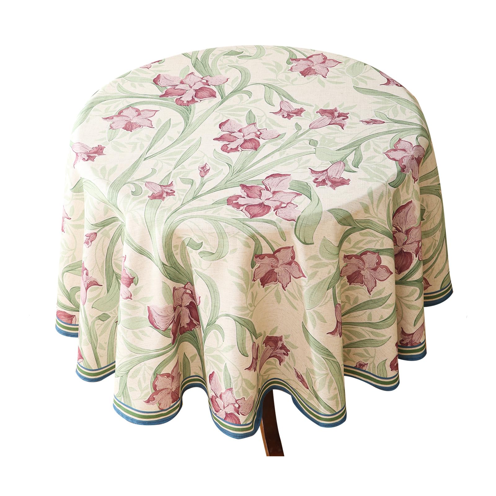 Photo 1 of patdrea Designer Vintage Green Tablecloth for Round Table,Framhouse Linen Violets Pattern Tablecloths,Floral Table Cover Decor for Kitchen Dining Christmas,Thanksgiving,Diameter 67"-Tara a