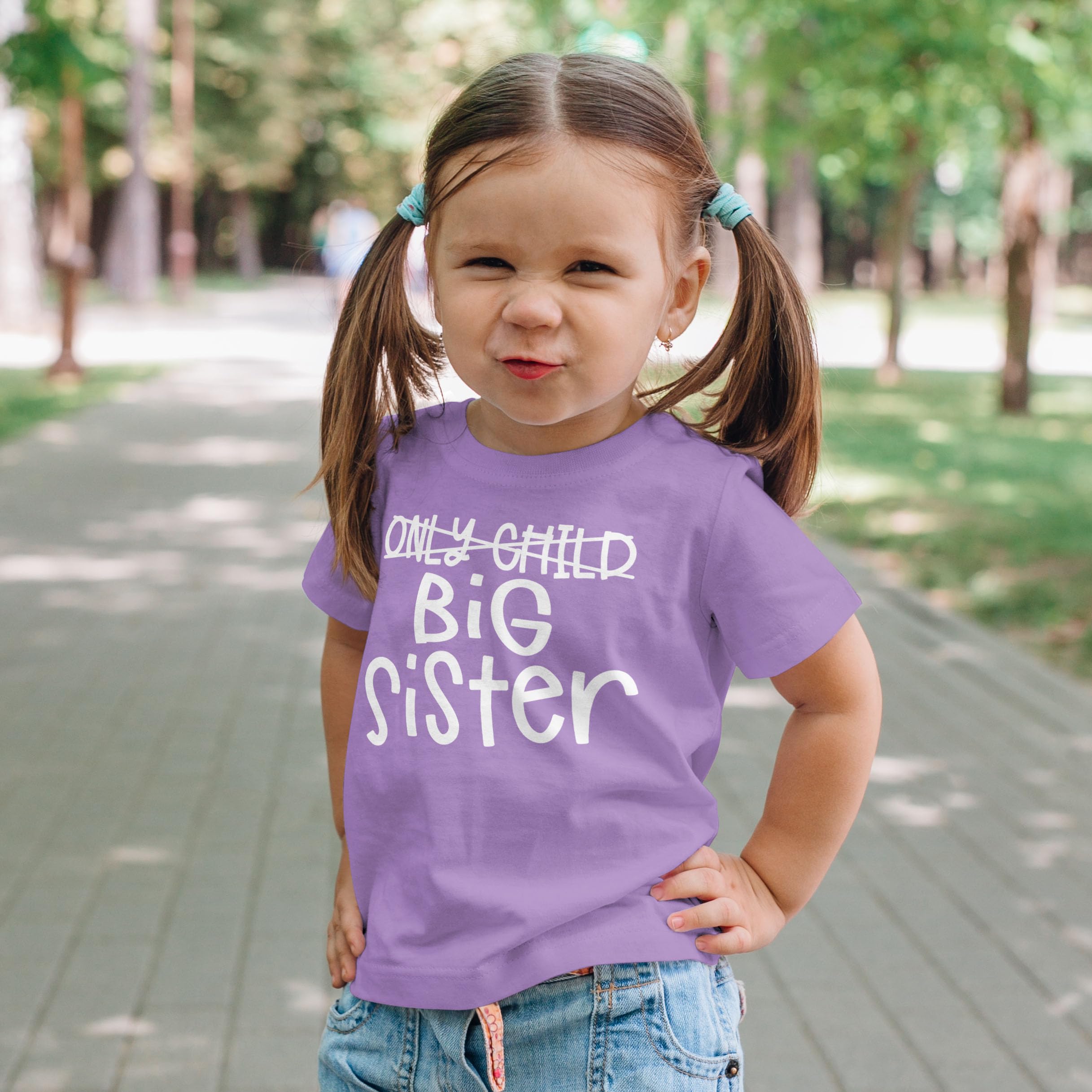 Olive Loves Apple Only Child to Big Sister Sibling Announcement Shirts for Baby and Toddler Girls Sibling Outfits Purple Shirt 4T