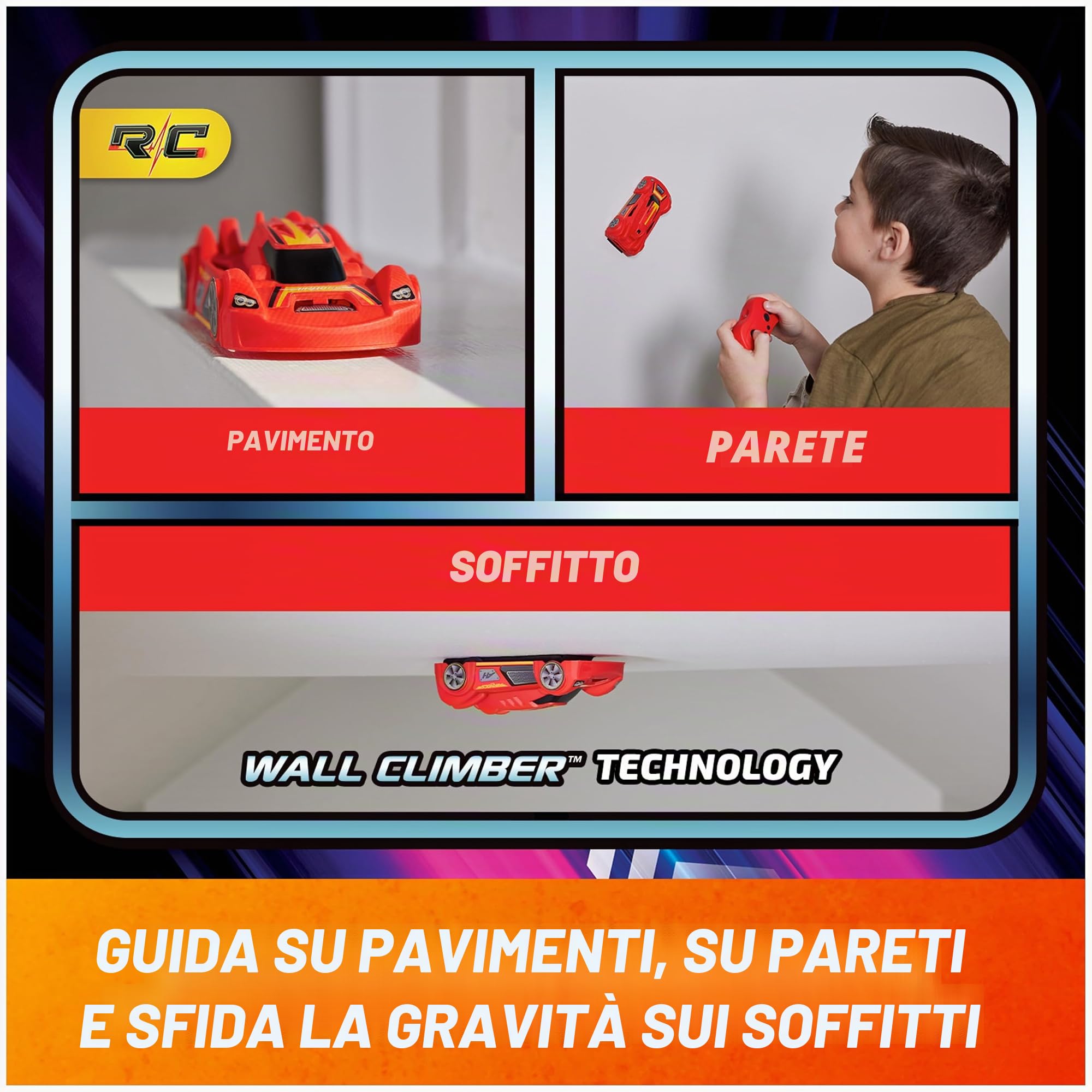 Air Hogs - Zero Gravity Sprint Wall Climber - Auto TELEDIRITTA - Ricaricabile tramite USB - Auto con telecomando rosso per interni - 6066517 - Giocattoli per bambini 4 anni +