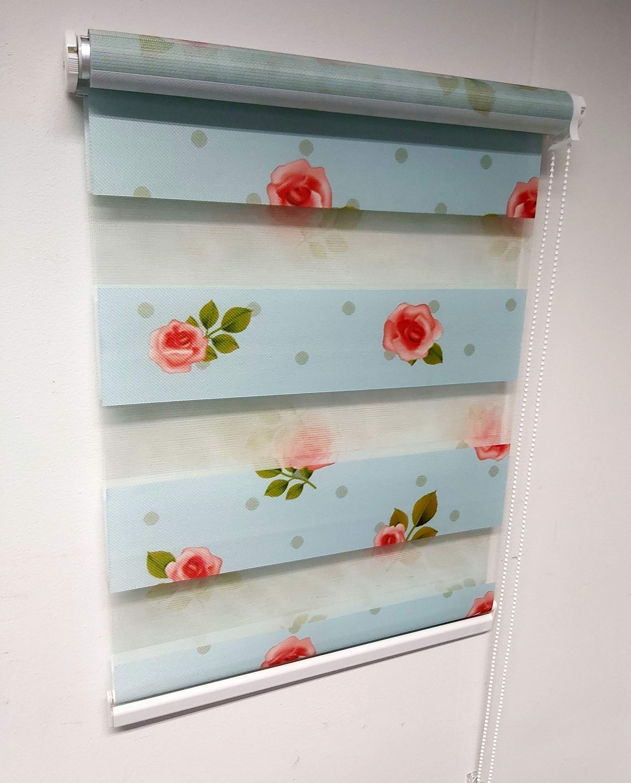 Tropik Home Day and Night Zebra Window Roller Blind With Roses Print, 19 Width Sizes, Large 200cm Drop (150cm Wide)