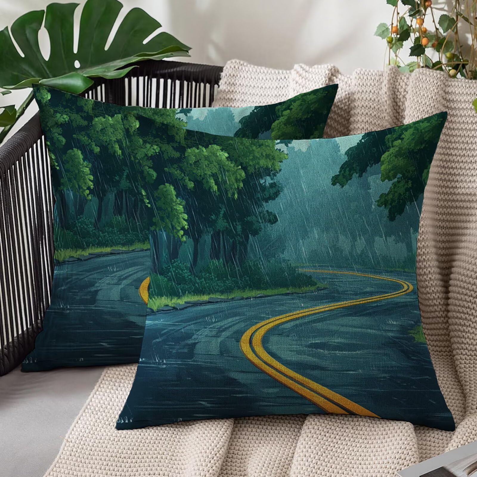 Housse coussin 50 x 50 cm dessin animé en lin anti-tache et imperméable pour intérieur extérieur