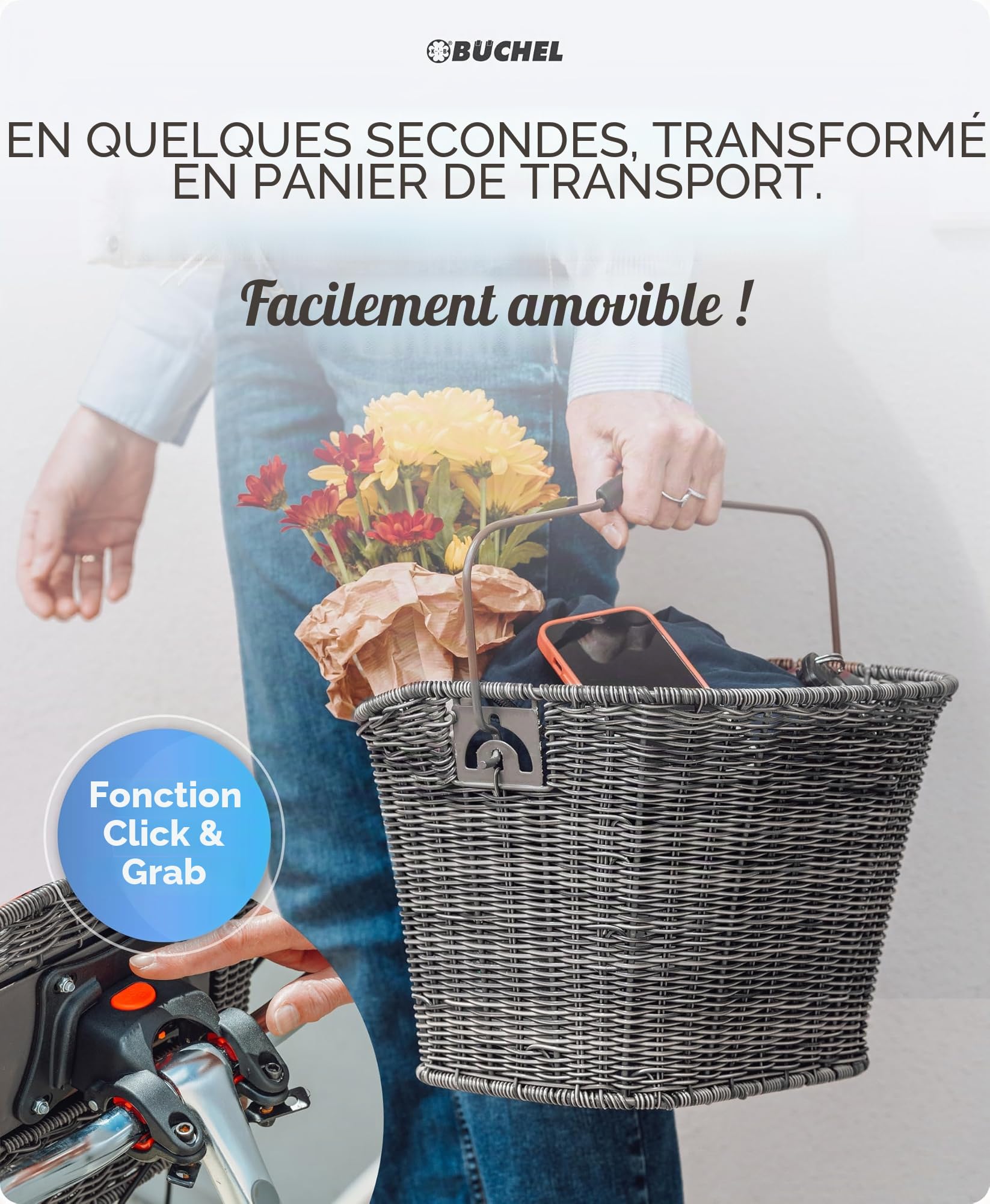 Büchel Panier de vélo Avant en polyrotin I avec Montage Rapide innovant - Panier de vélo pour l'avant 35 x 26 x 25 cm - Panier de Guidon de vélo