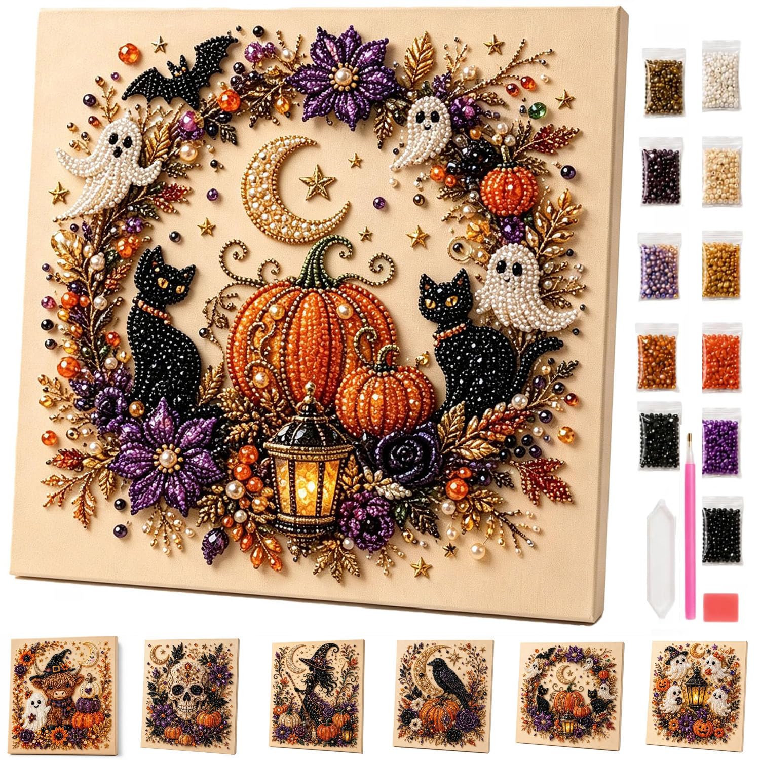 ByteCraft Halloween Ghost Pearl Diamond Art DIY Kit, Spooky Cute 3D Pearl Diamond Painting Crafts Kits for Adults, Beginner DIY Fall Home Decor Wall Art, Beginner DIY Seasonal Party Gift (Pumpkin) — image 1
