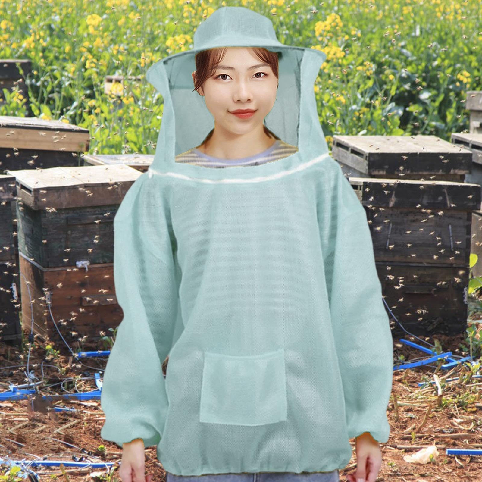 Combinaison D'Apiculture Blouson de Protection Tenue D'Apiculteur Veste avec Polyester et Maille Prévenant Les Piqûres Appropriée pour Apicul, Bleu Clair