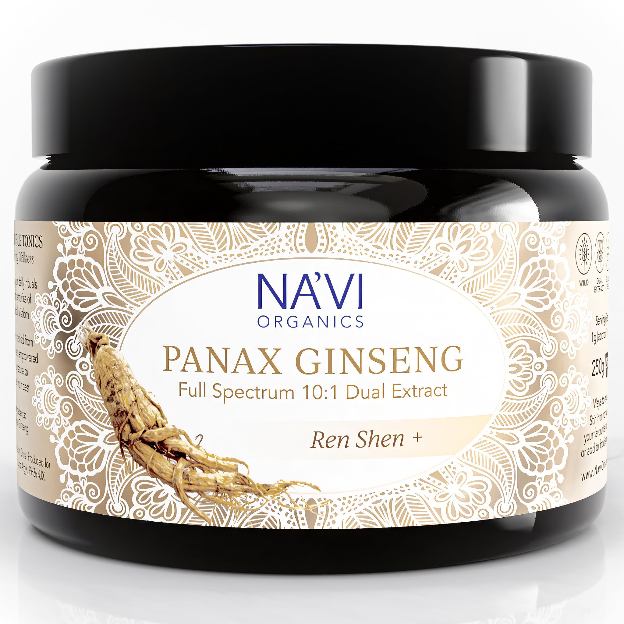 Na’vi Organics Panax Ginseng Powder 250g | Wild-Harvested Full-Spectrum 10:1 Panax Ginseng Root Extract for Adults | Supports Energy, Endurance, Mental Clarity & Focus