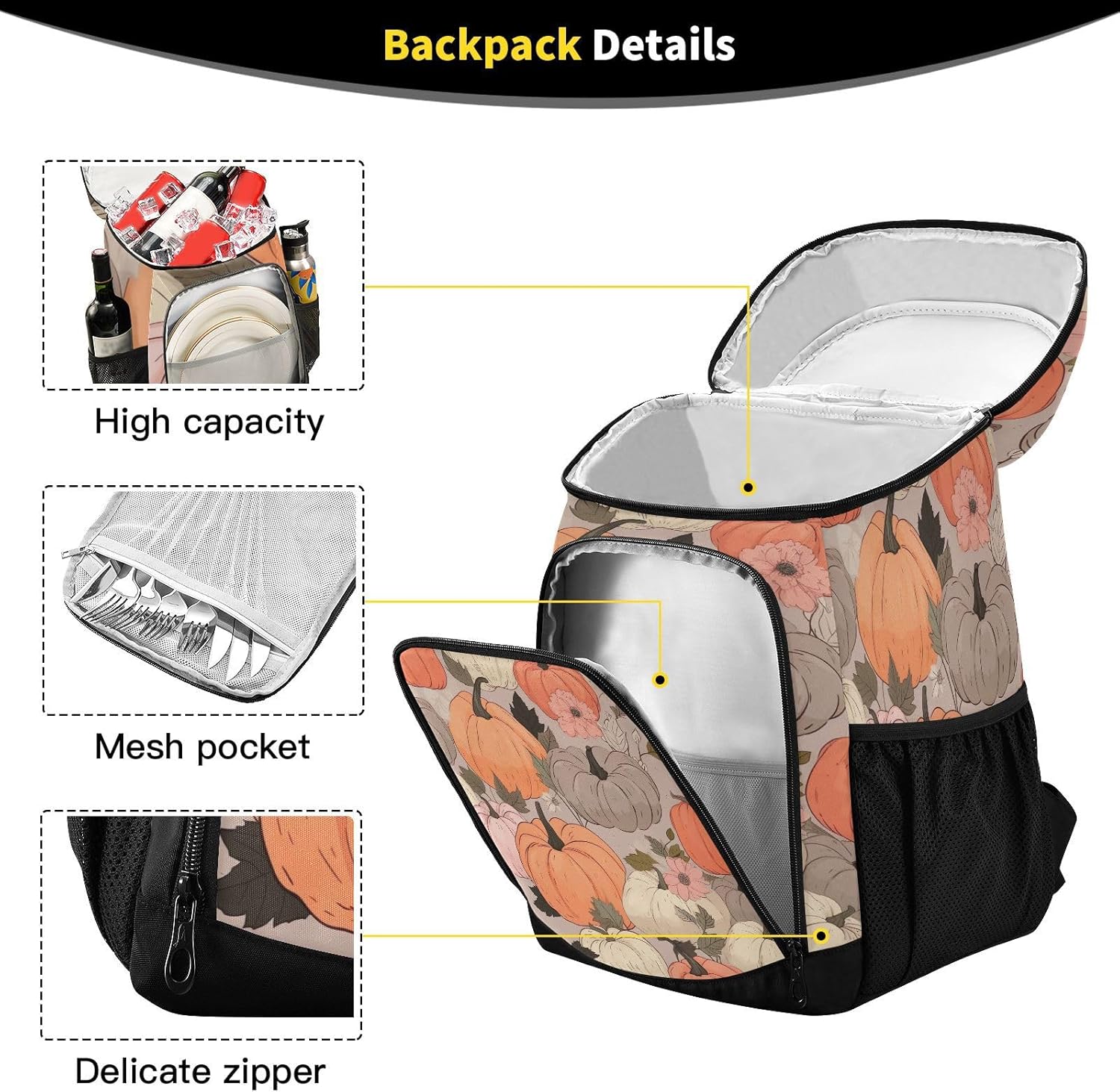 Colorful Pumpkins Cooler Backpack 36 Cans Leakproof Waterproof Backpack Cooler Bag Beach Accessories Travel Camping Fishing Backpack for Women Men