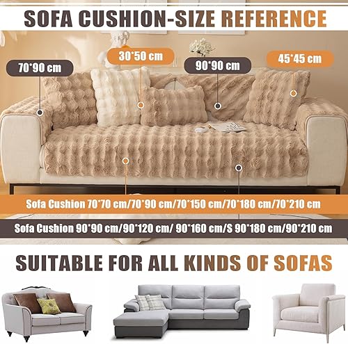 Miniatura 2 de OKYUK Funda de sofá de felpa de conejo, fundas de cojín antideslizantes para sofá, funda de cojín de piel sintética súper suave, fundas de cojín