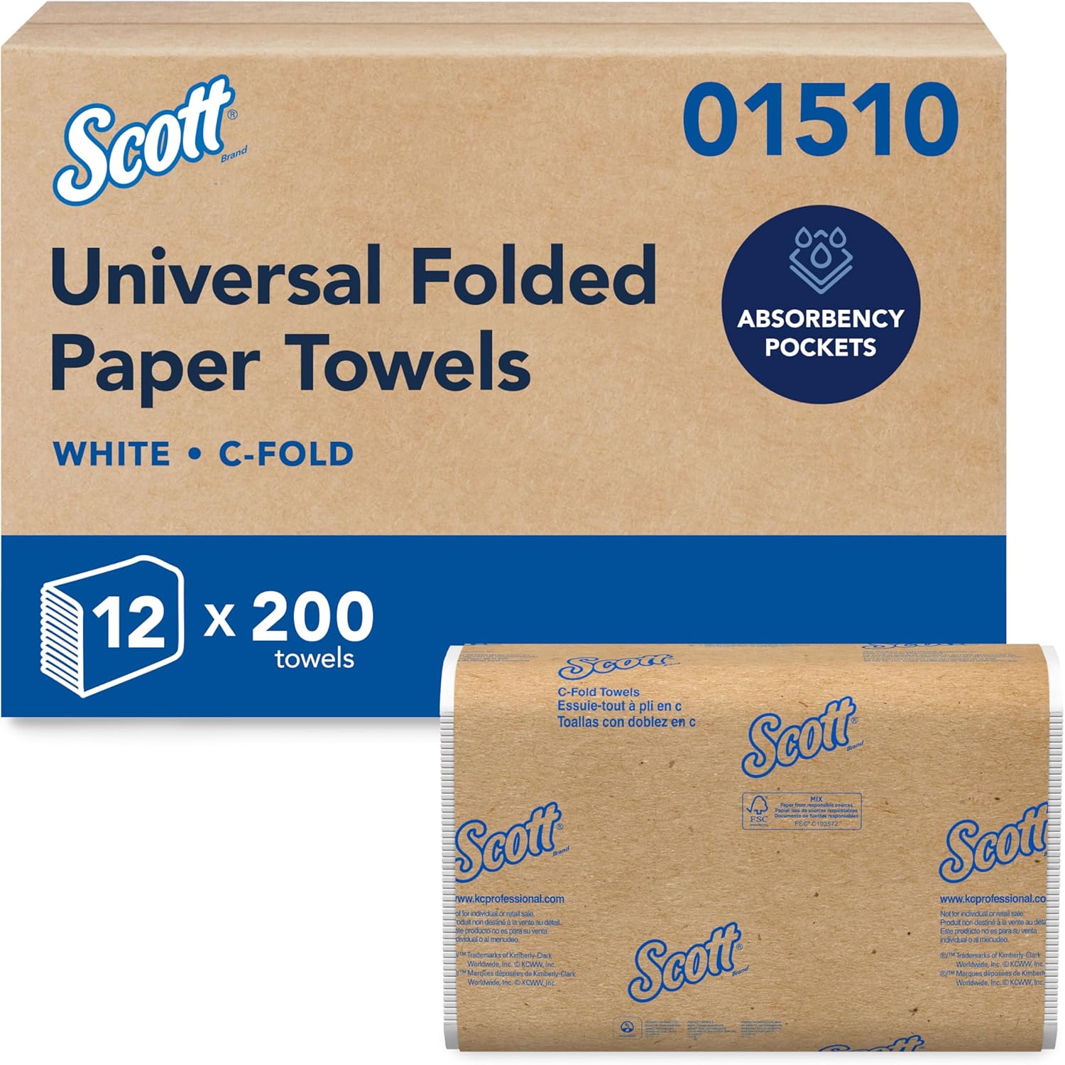 Scott Professional Essential C-Fold Folded Paper Towels, Bulk (01510), Fast-Drying Absorbency Pockets, 13.15"x10.125" Towel, White (200 Sheets/Pack, 12 Packs/Case, 2,400 Sheet Total)