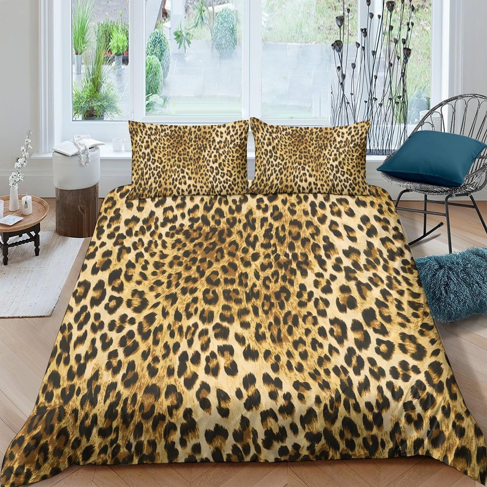 GPLZQXKJNH 3D Printed Leopard Pattern Duvet Cover Microfiber Soft Breathable Cheetah Quilt Cover Set with 2 Pillowcases for Bedroom Decor Single（135x200cm）