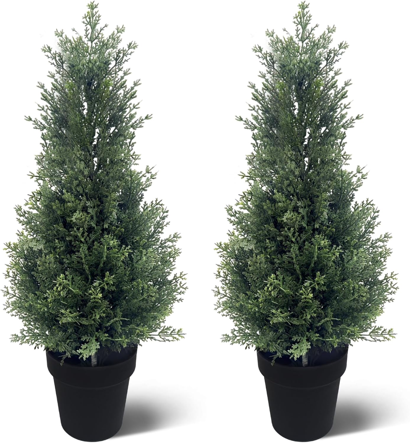 Two 2FT Tall Artificial Evergreen Trees, Beautiful and Realistic Human-Potted False Cypress, an Evergreen Plant for Home Porch Decoration,suitable for interior, office, living room and room decoration