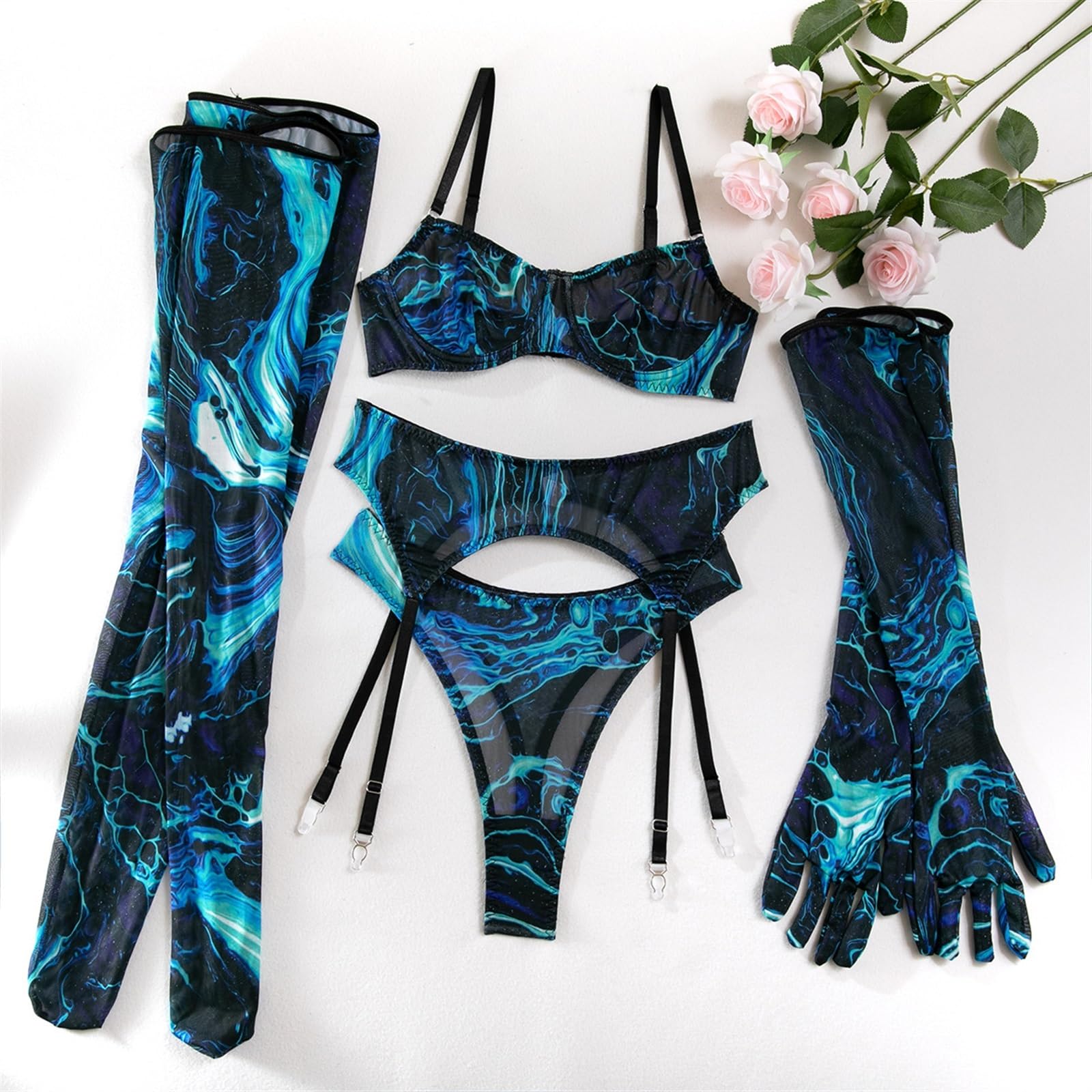 Set di Lingerie Sexy da Donna con Reggicalze Set di Lingerie Sexy per Reggiseno E Slip da Donna