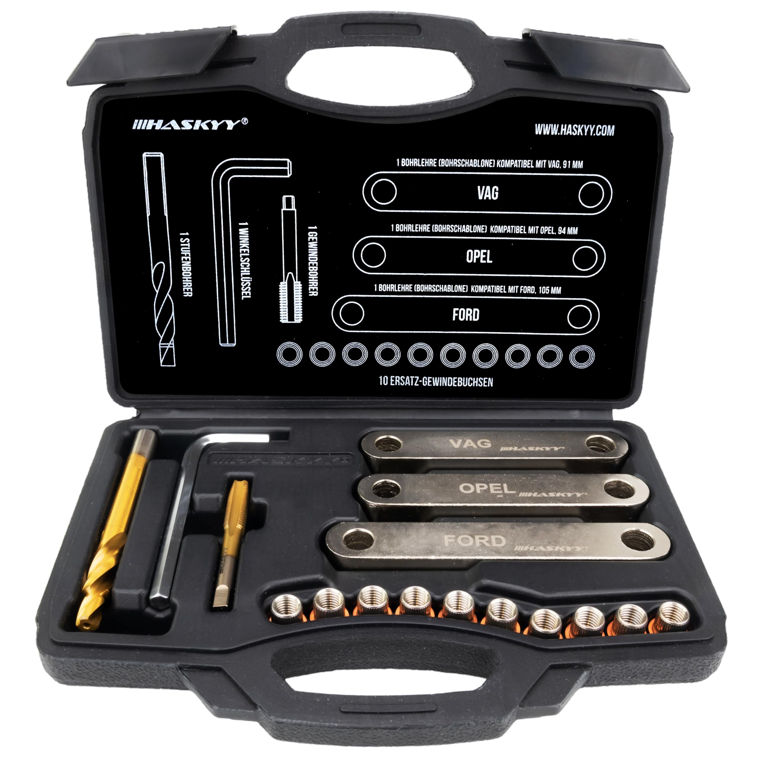 HASKYY Kit Riparazione Filettatura Freni 16 Pezzi - Set Riparazione Filetti Pinza Freno e Perni Guida M9x1,25