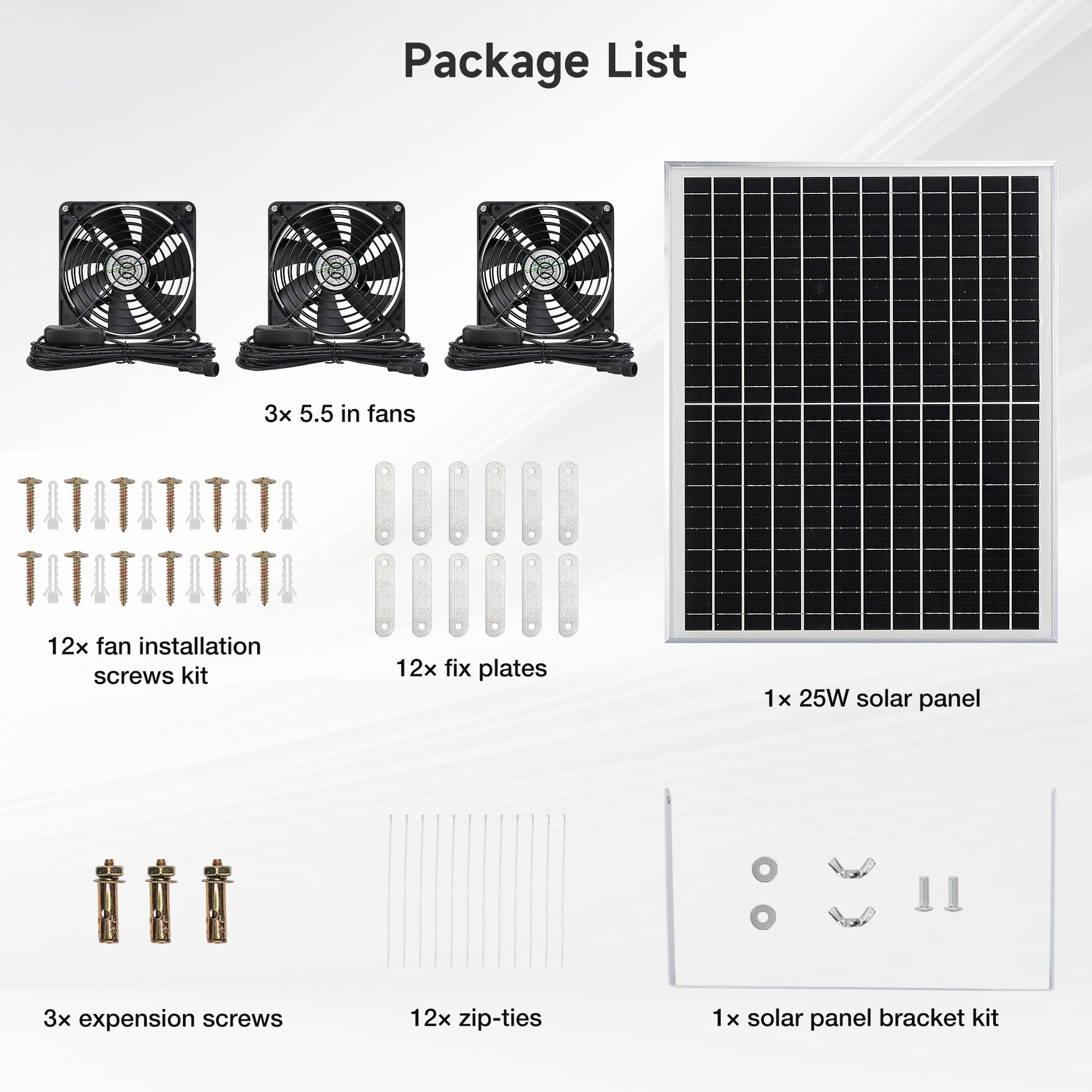 Fanspex Kit de double ventilateur solaire résistant aux intempéries de 14 cm pour serre extérieure, abri de jardin, abri de compagnie, refroidissement d'été ou ventilation d'air, installation à monter